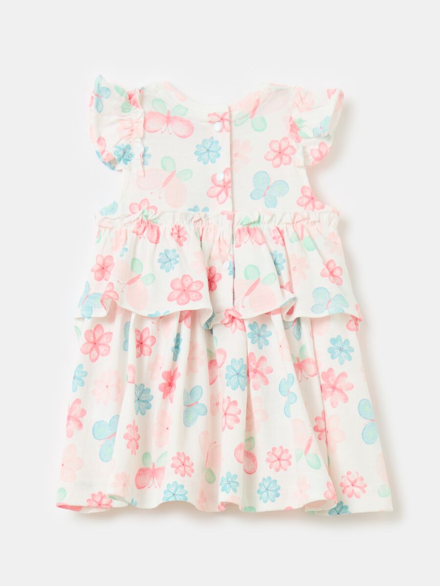 Floral dress in organic cotton with flounce_1