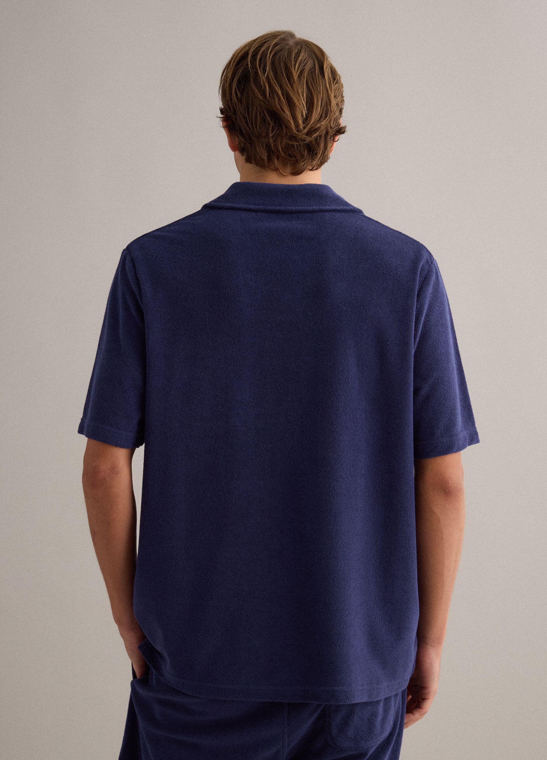 Blue cotton-blend short-sleeve polo shirt, regular fit