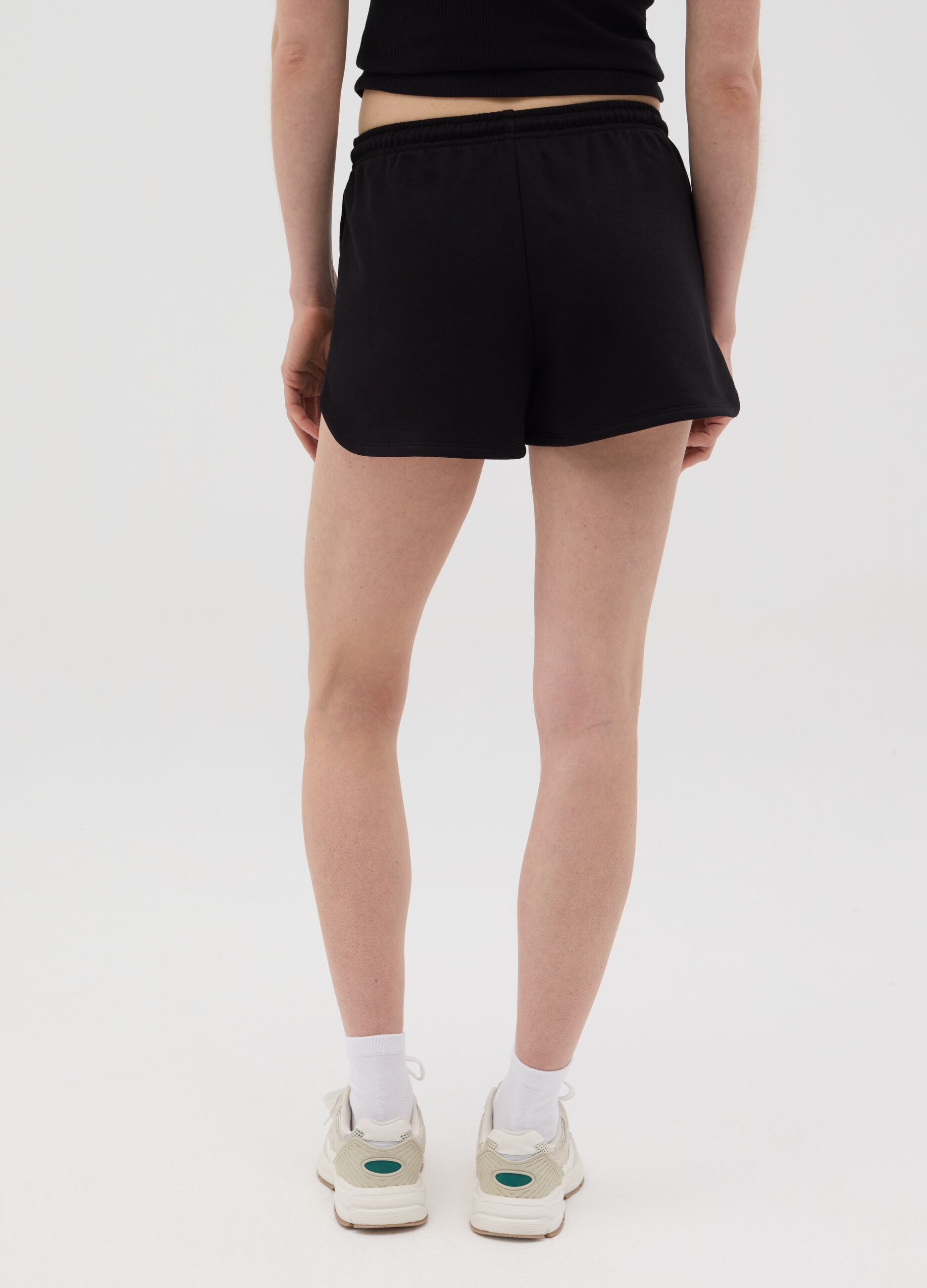 Black French terry shorts with drawstring