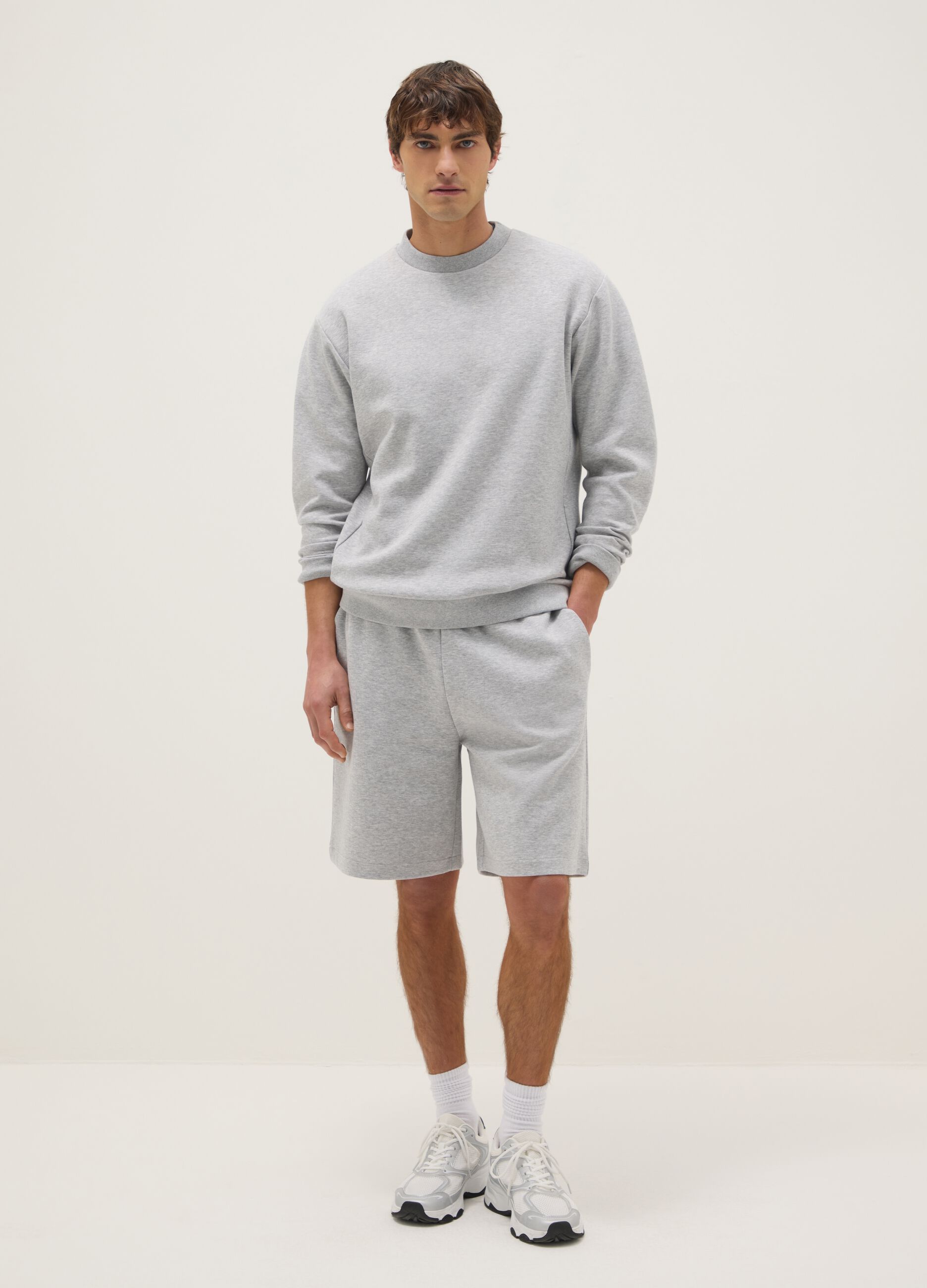 Grey Stretch Cotton Regular Fit Bermuda Shorts