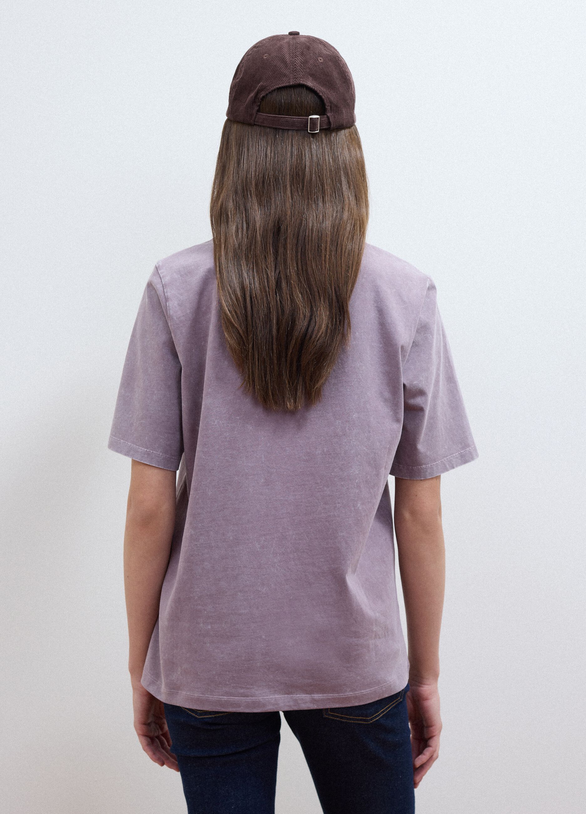 Purple pure cotton T-shirt with floral print, relaxed fit