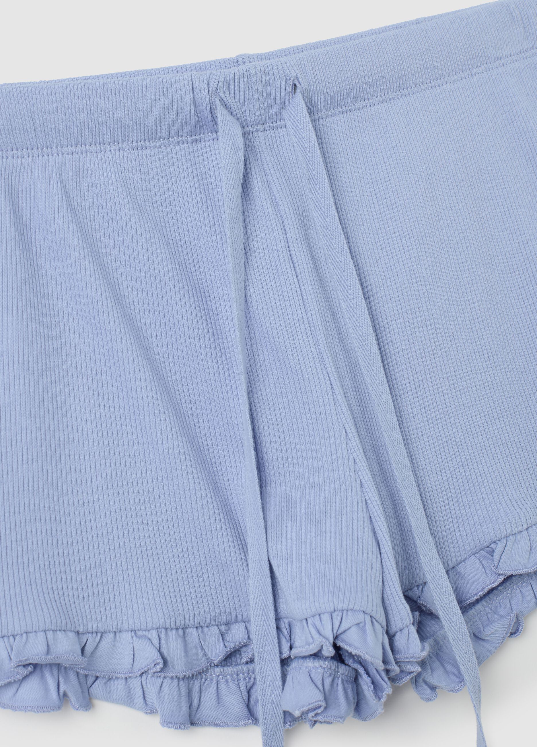 Shorts in puro cotone azzurri con volant
