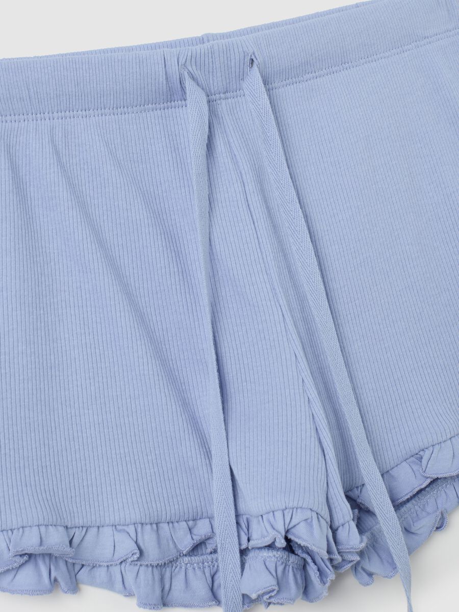 Shorts in puro cotone azzurri con volant_5