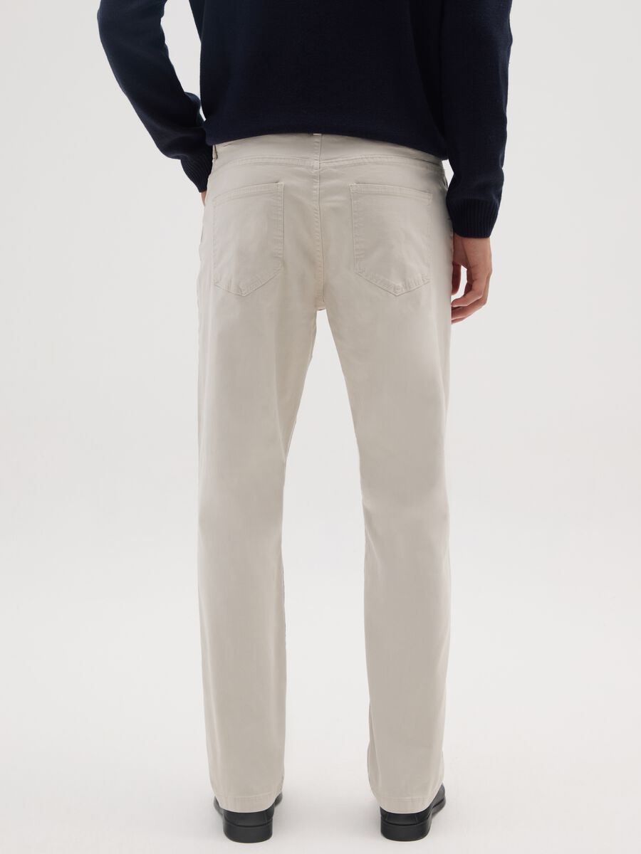 Stretch cotton beige regular fit trousers_2