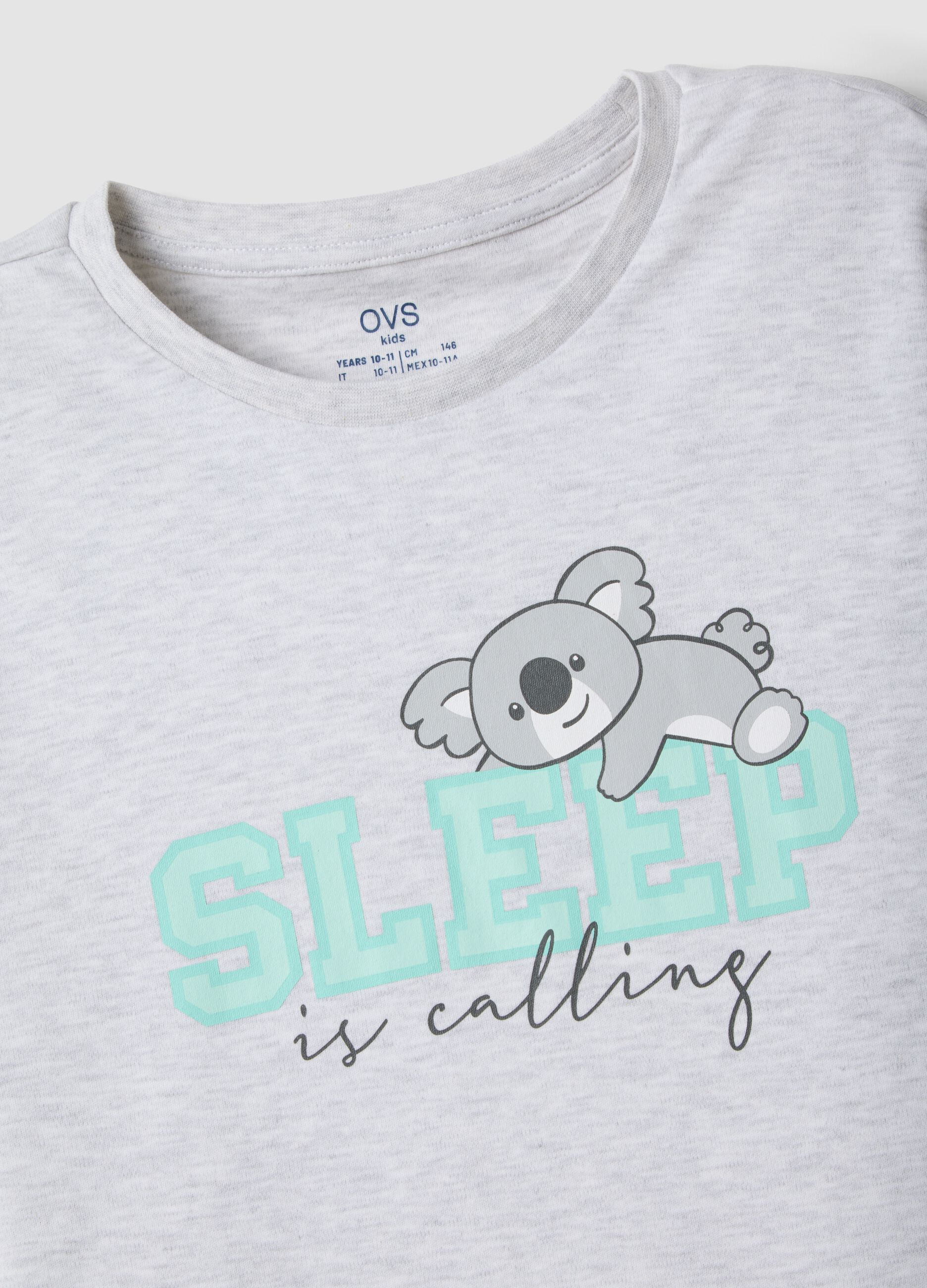Grey organic cotton and viscose blend pyjamas with crew neck and koala print