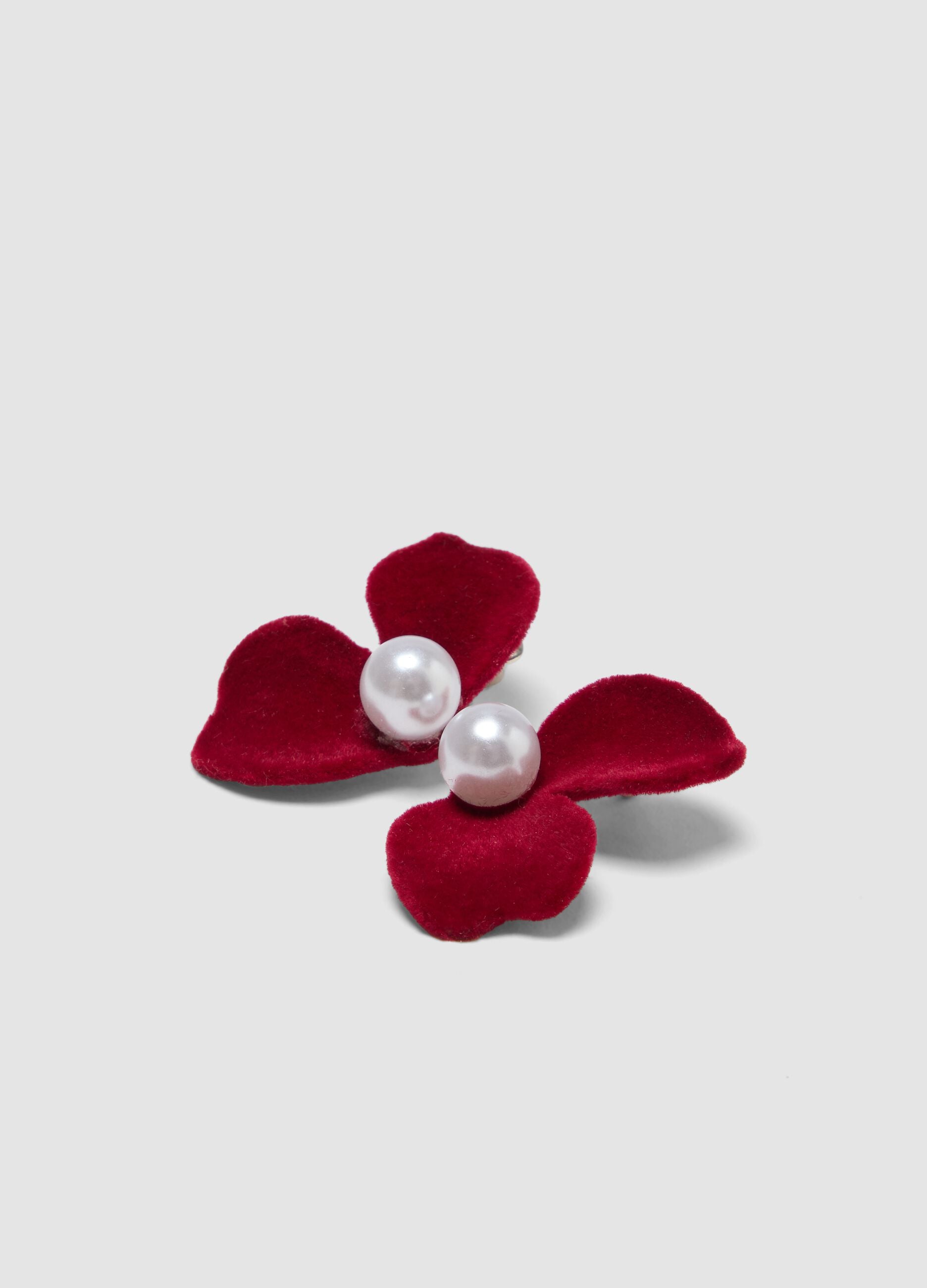 Red Flower Earrings with Pearl