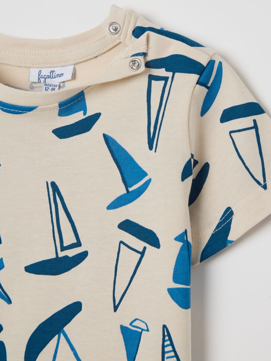 Ecru cotton T-shirt with sailing boats print_2
