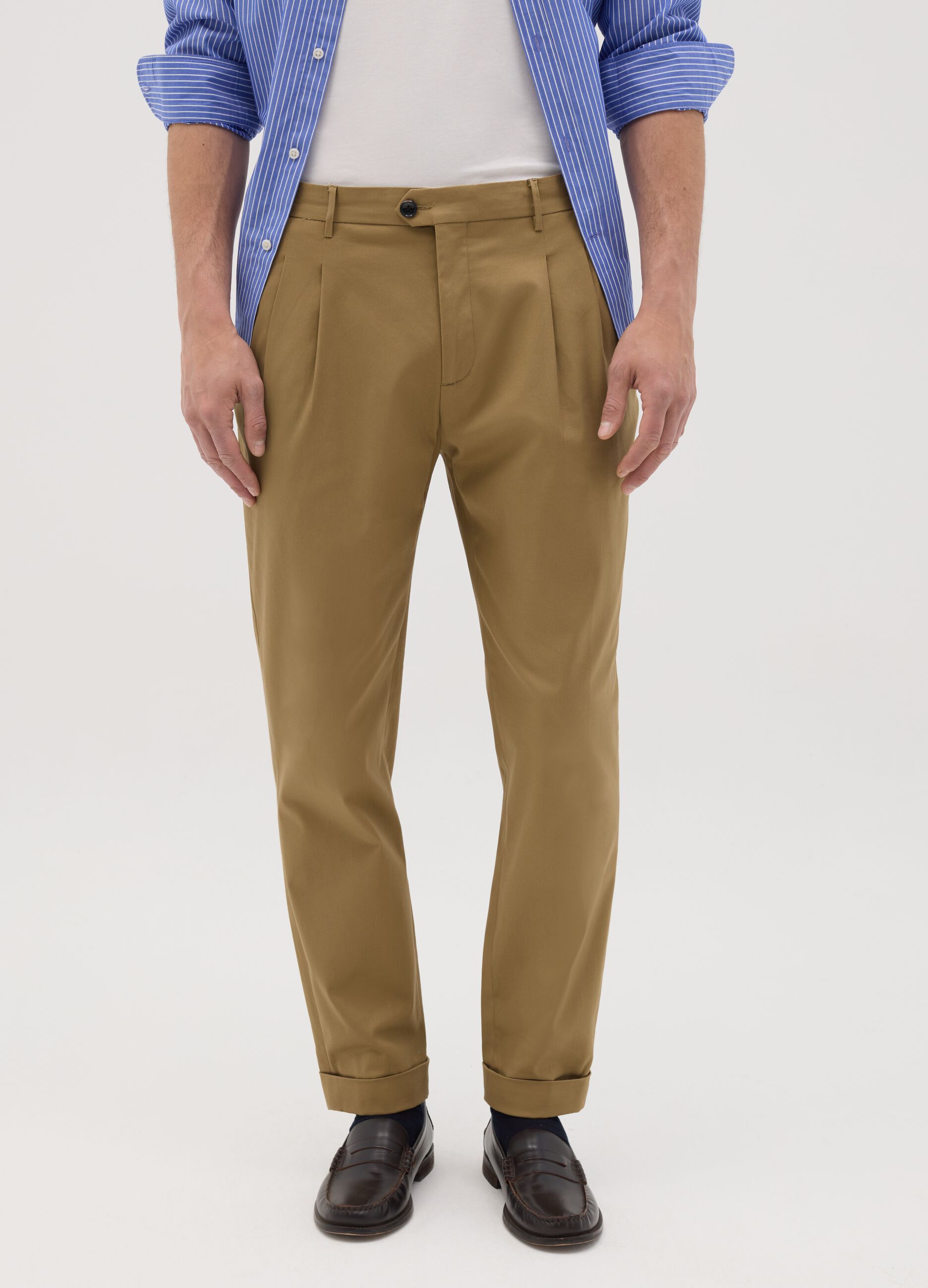 Pantaloni da uomo in cotone elasticizzato marrone carrot fit
