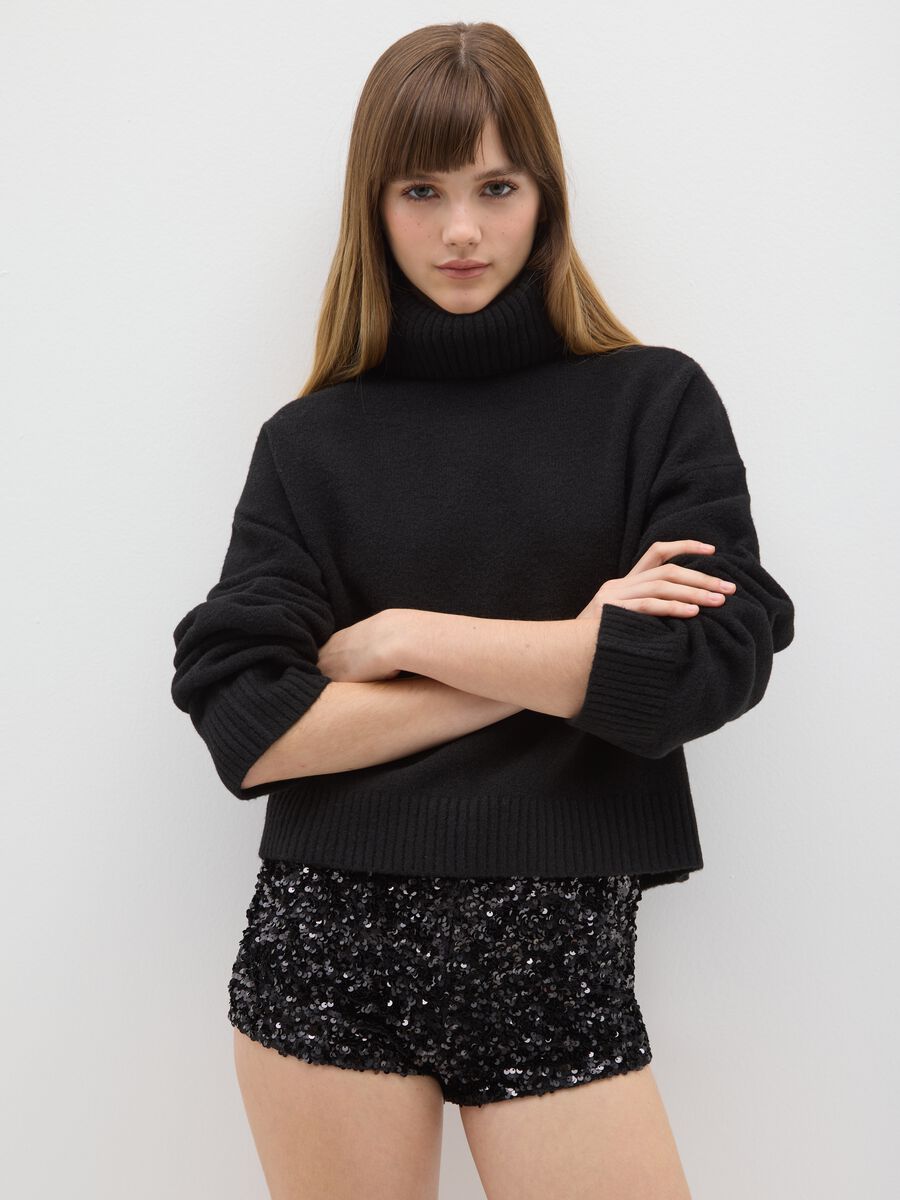 Maglione a collo alto nero regular fit_0