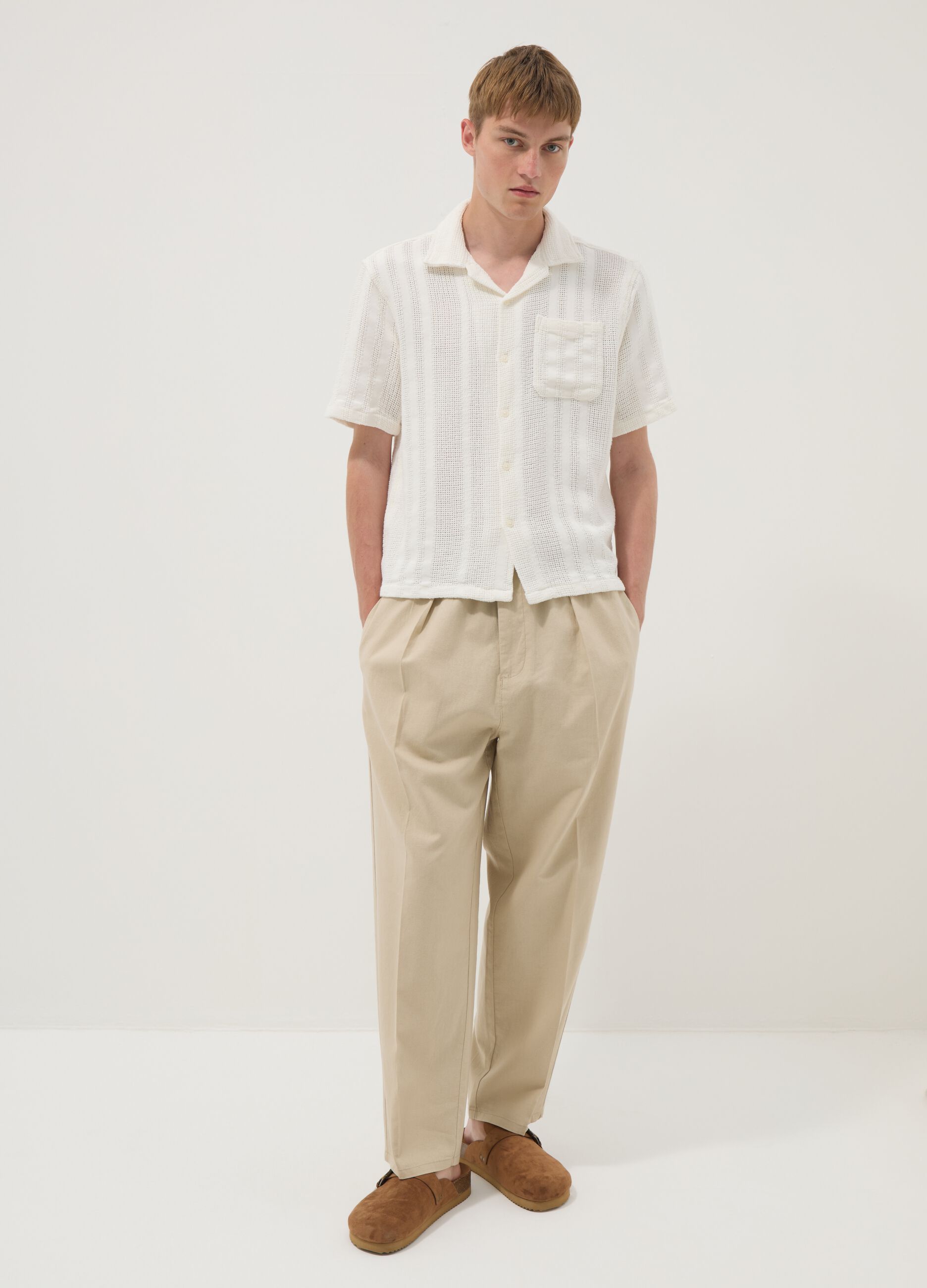 White short-sleeve pure cotton shirt