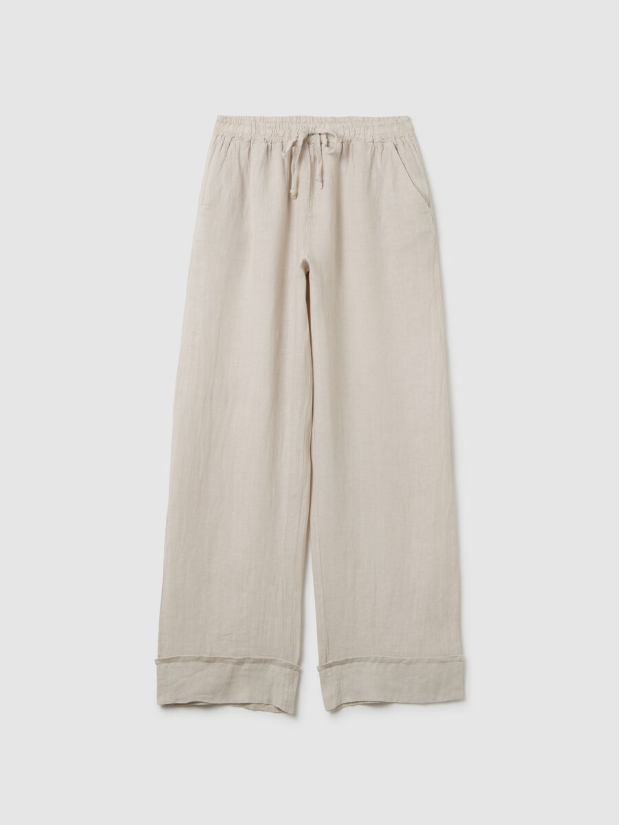 Women's beige pure linen trousers with regular fit_0
