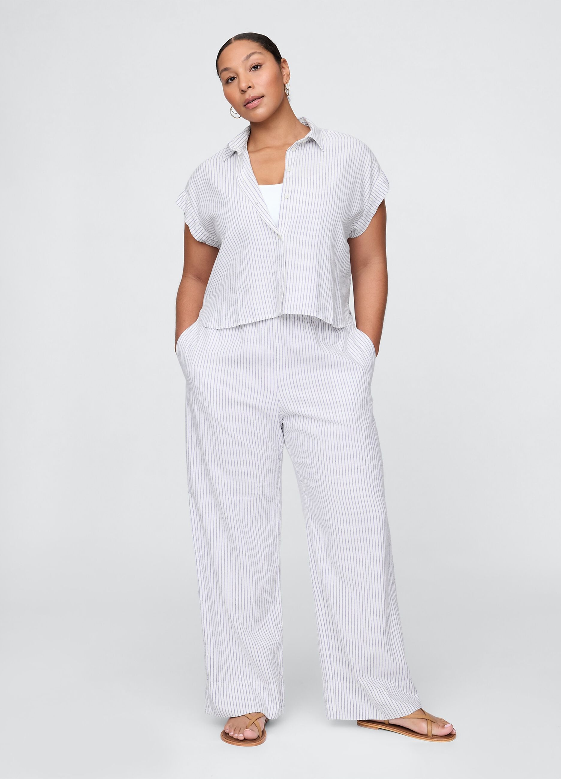 Striped linen and viscose palazzo trousers by Gap