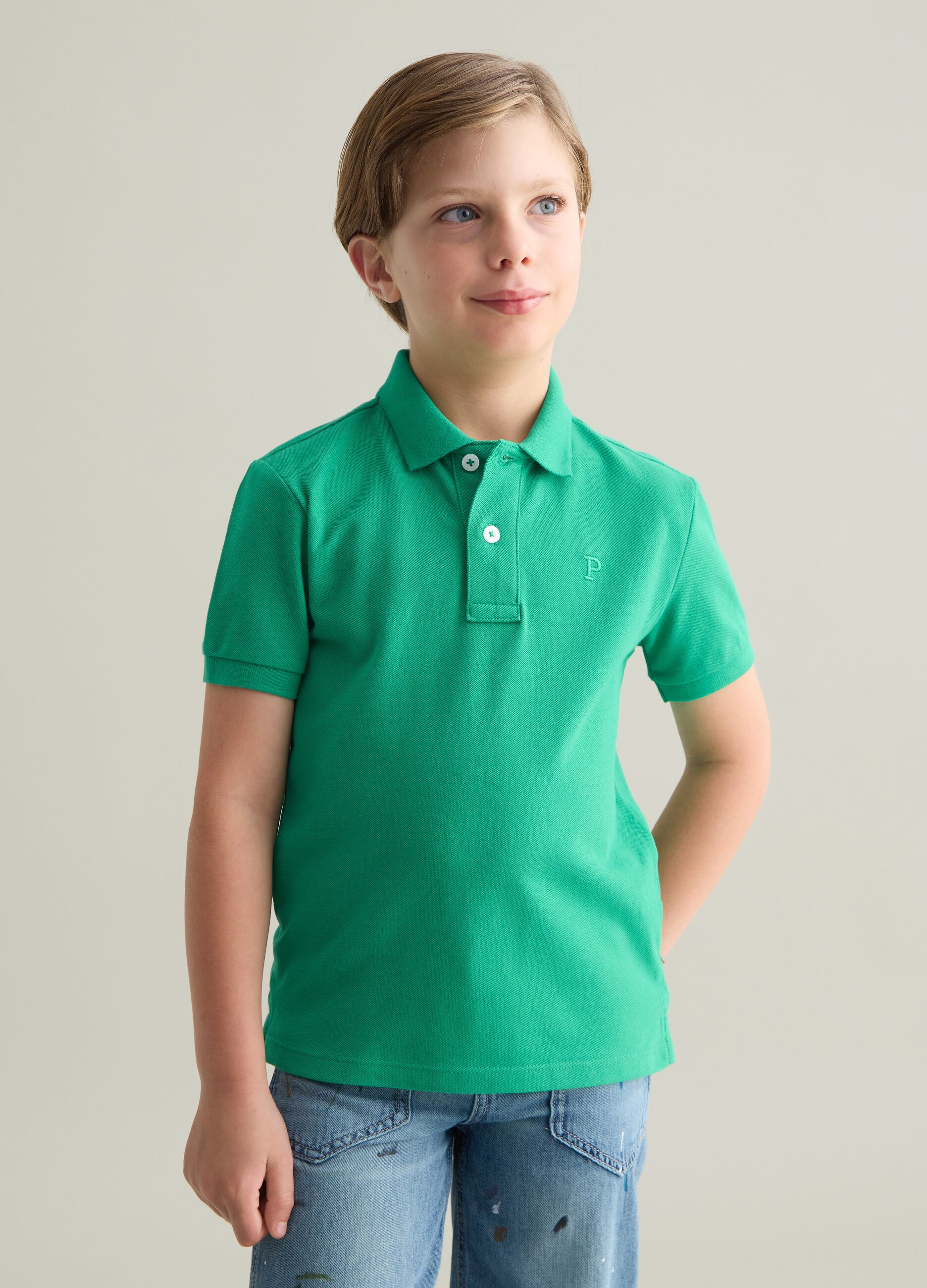 Short Sleeve Green Cotton Polo