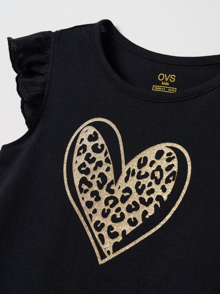 T-shirt da bambina in puro cotone nero regular fit con volant_3