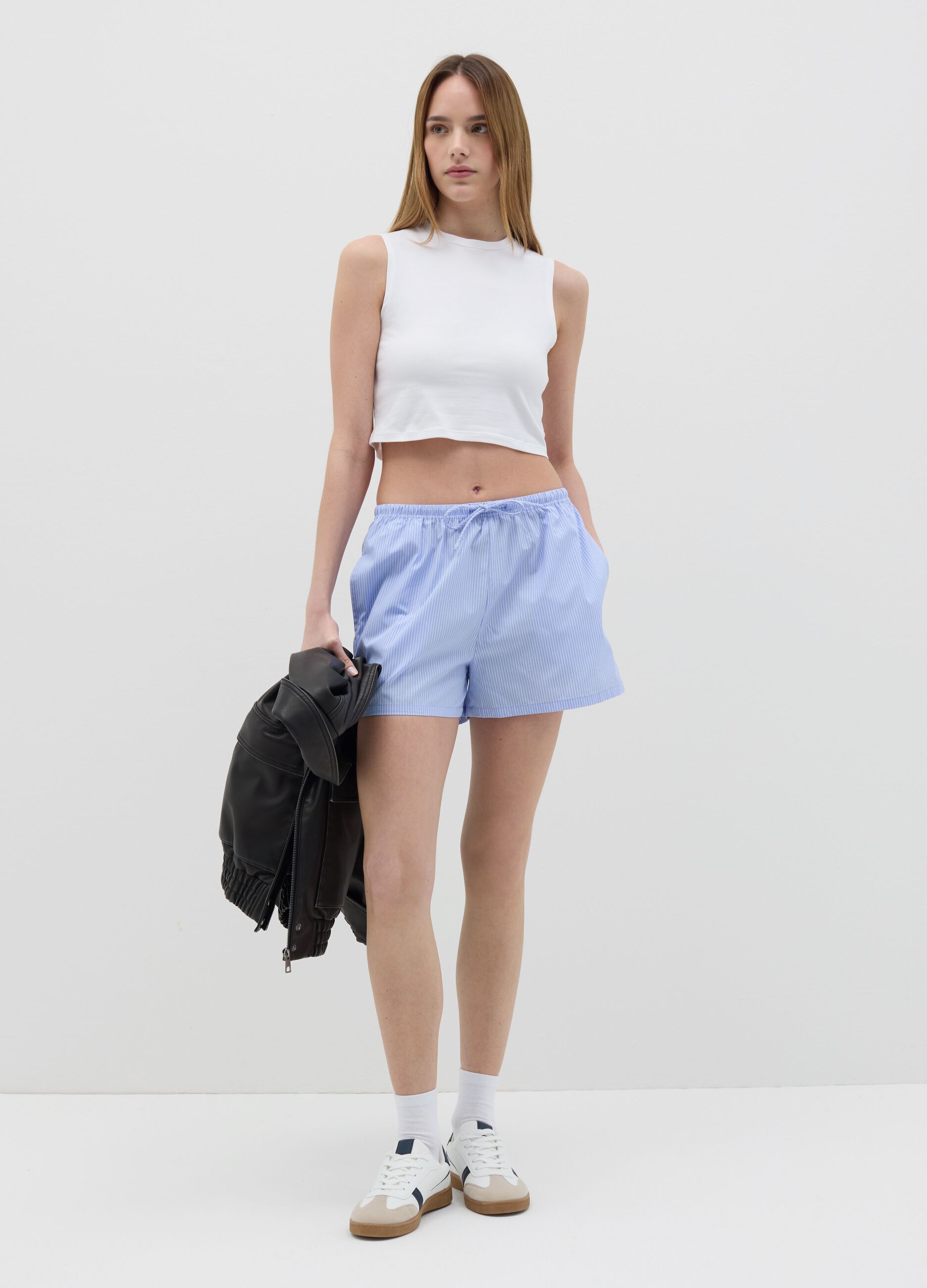 Shorts blu a quadri in cotone