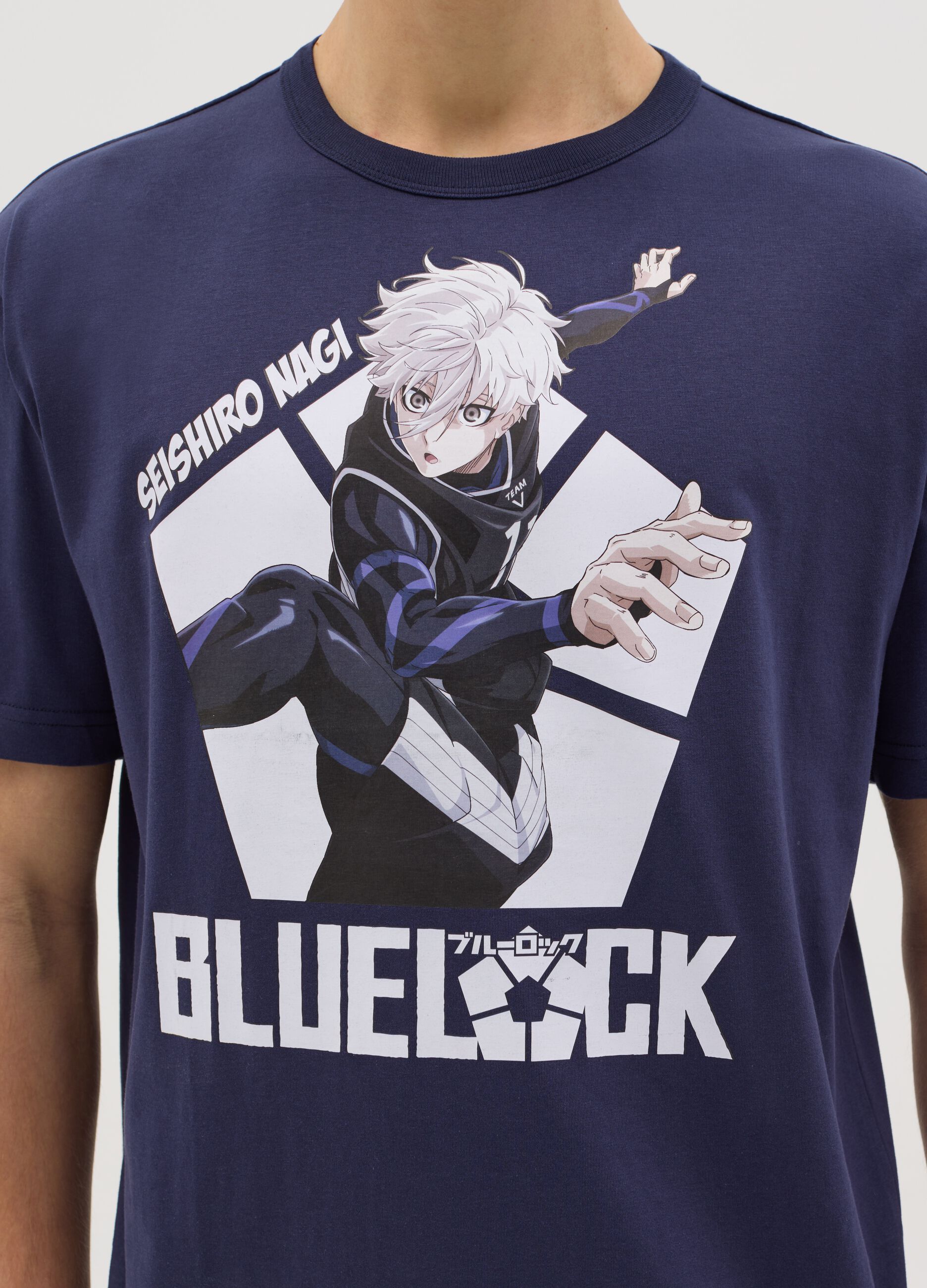Blue T-shirt with Seishiro Nagi print