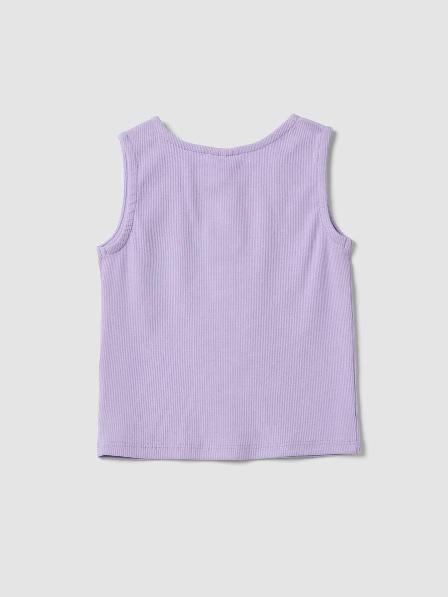 Regular fit purple stretch cotton tank top for girls with embroidery_1