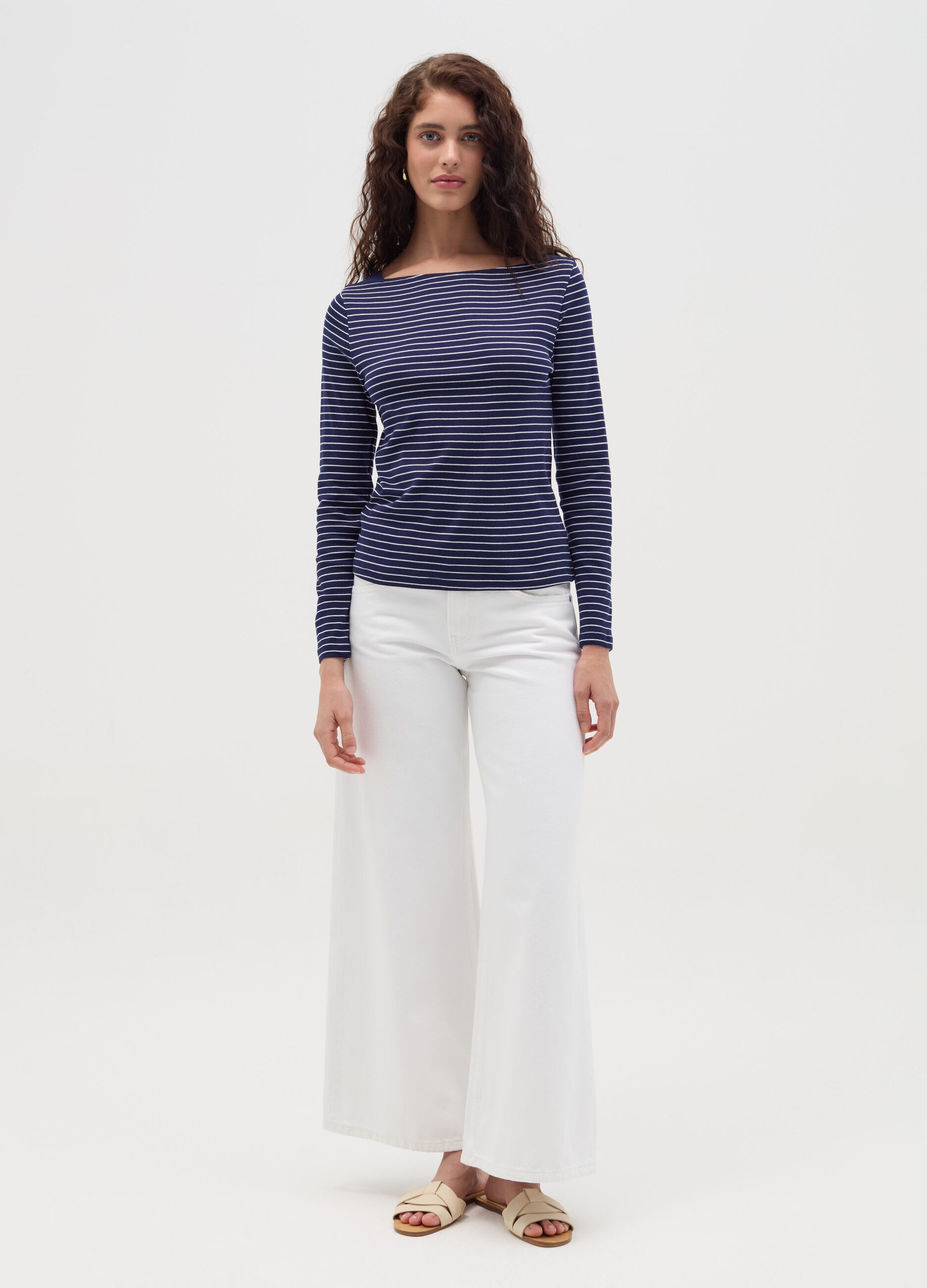 Striped T-shirt with boat neck