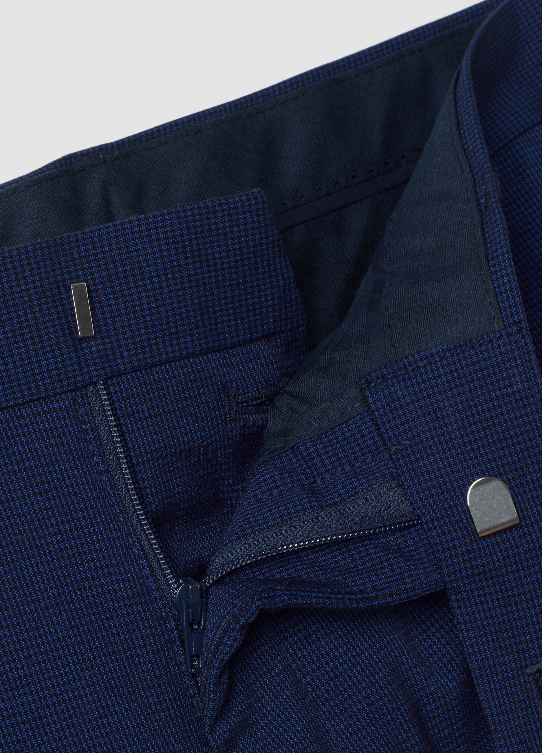 Blue slim-fit formal trousers in stretch viscose