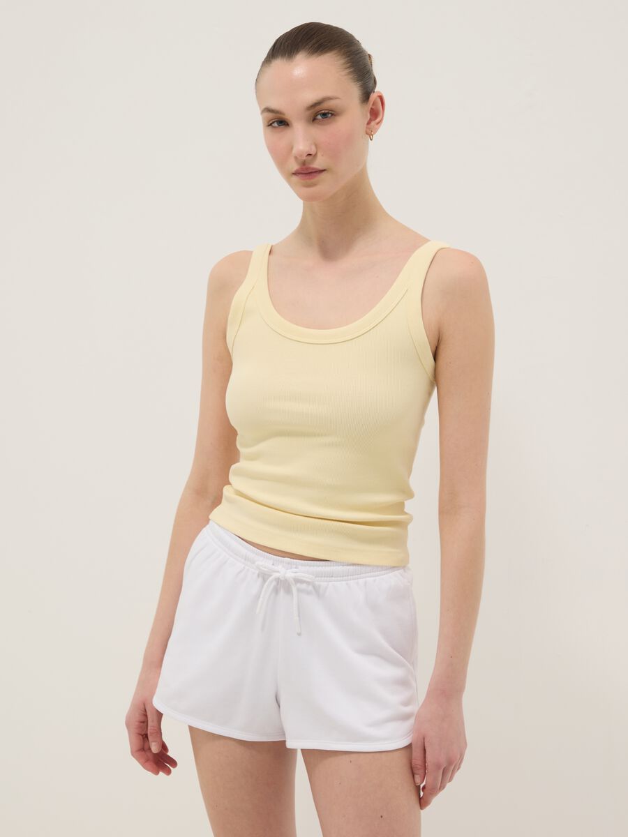 Yellow ribbed stretch cotton tank top_1