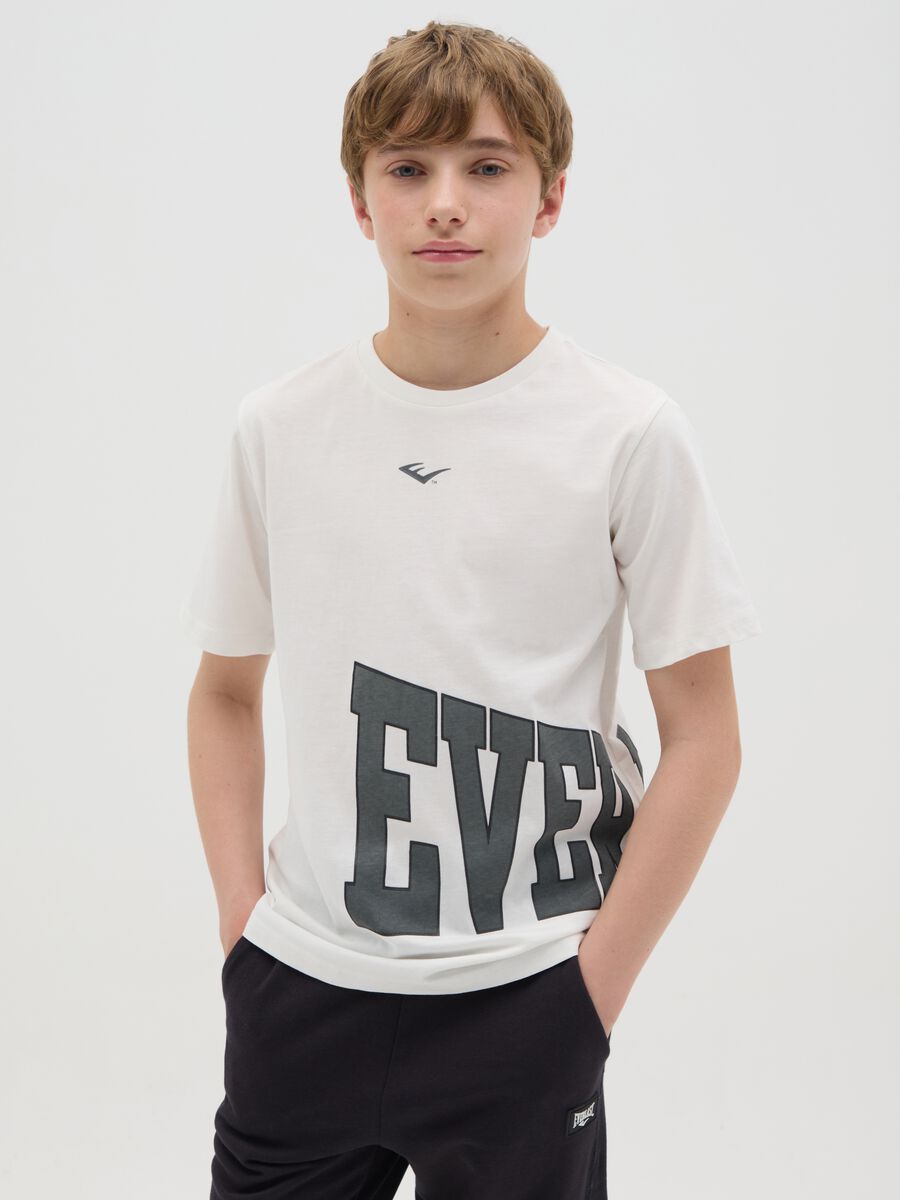 White cotton T-shirt with maxi logo print_0