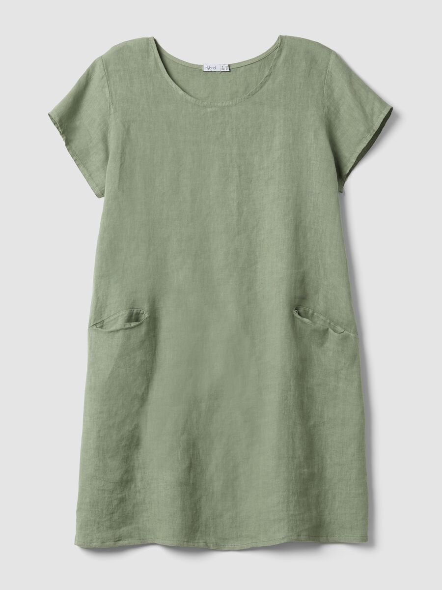 Green pure linen dress with patch pockets, regular fit_4