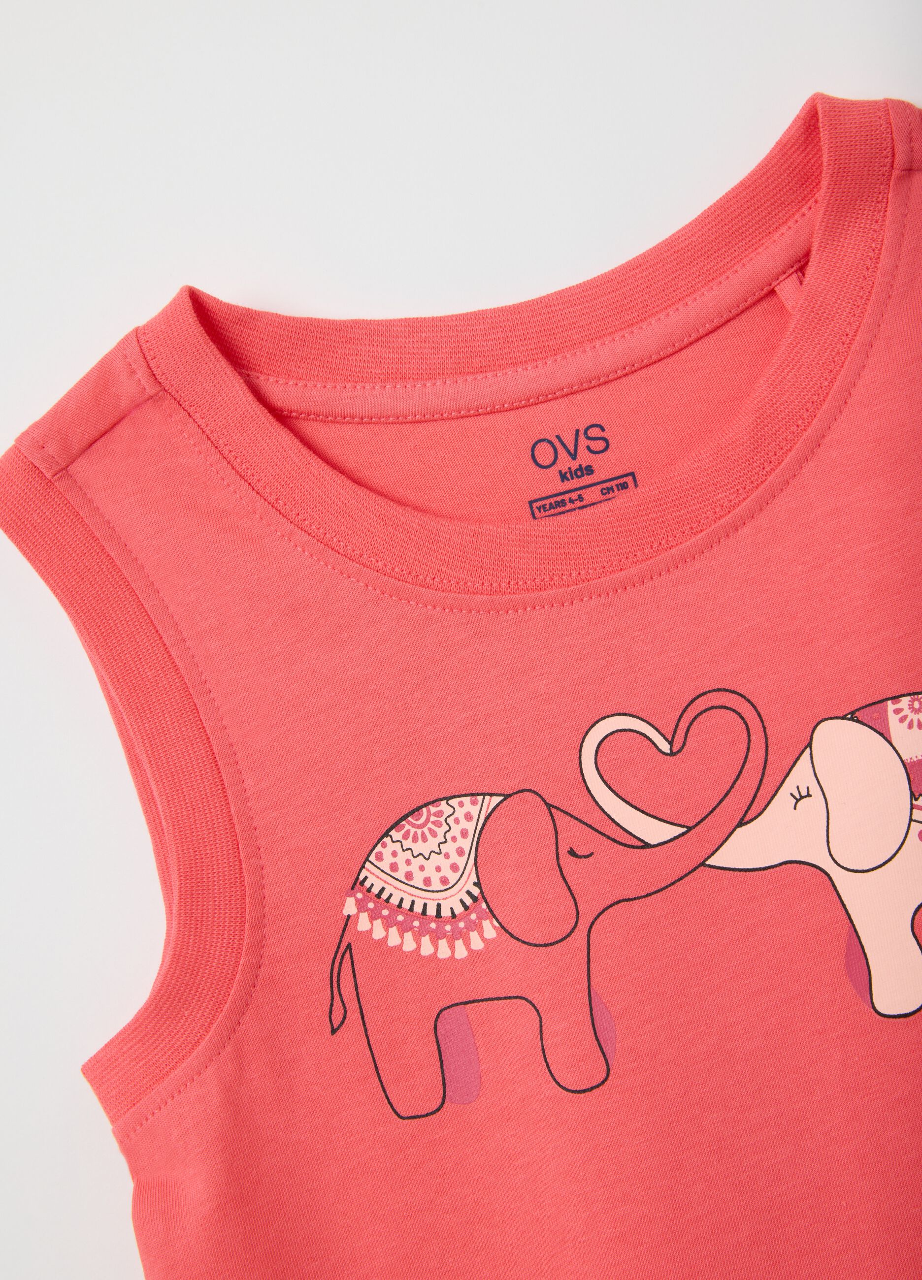 Girls' pink pure cotton tank top regular fit with print