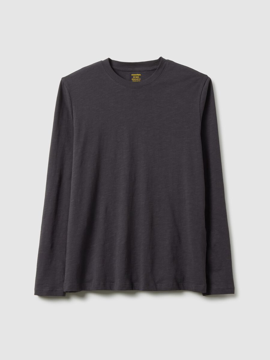 Grey long-sleeve pure cotton regular fit T-shirt_4