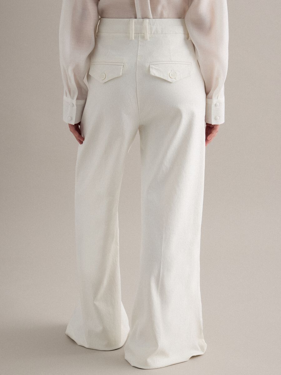 White Stretch Denim Wide Leg Trousers_2