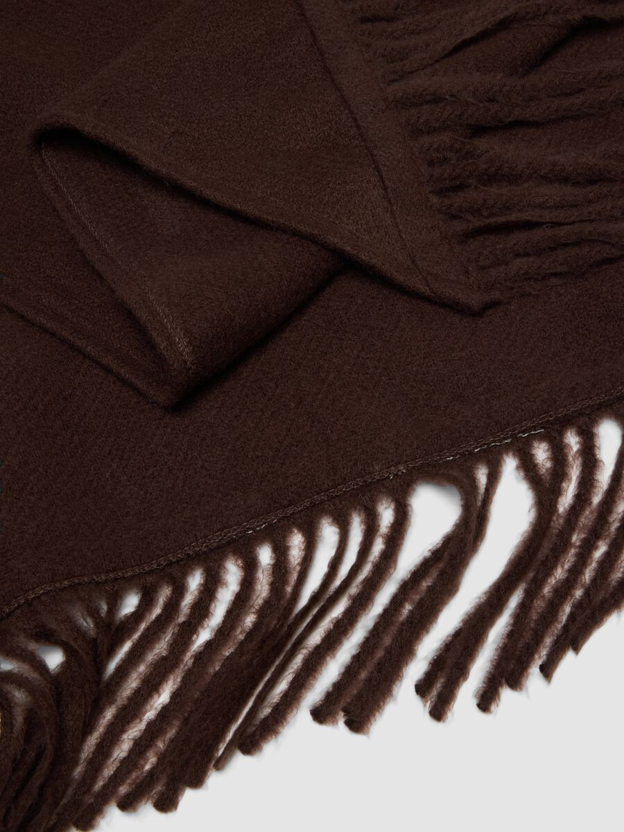 Brown fringed viscose-blend poncho_1