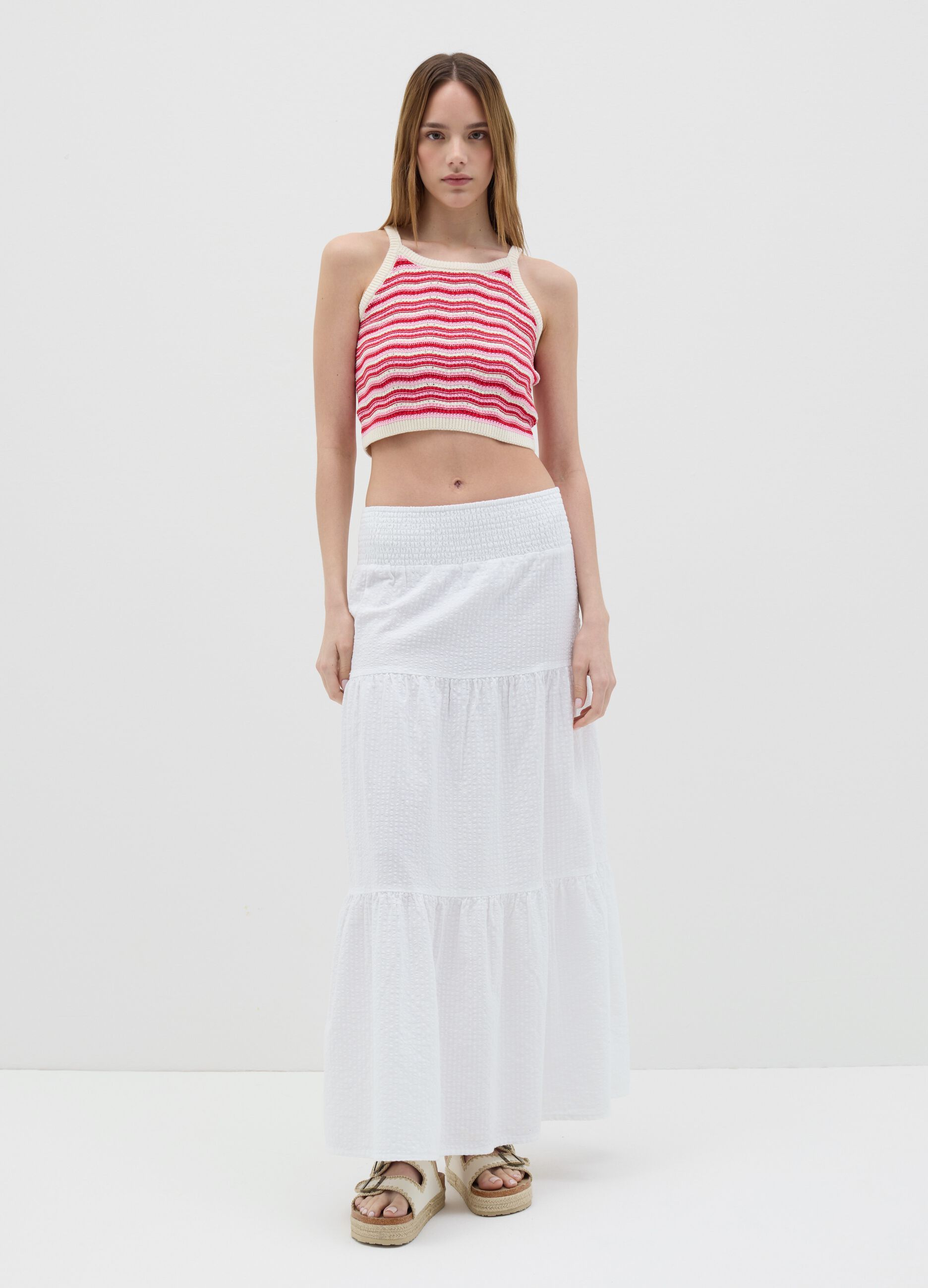 Red and white striped top in pure cotton B.Angel