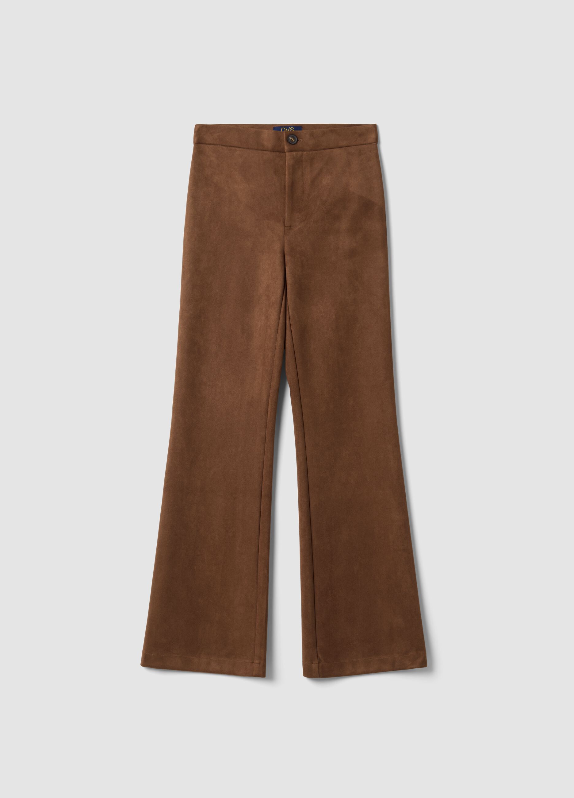 Pantaloni marroni flare in tessuto elasticizzato
