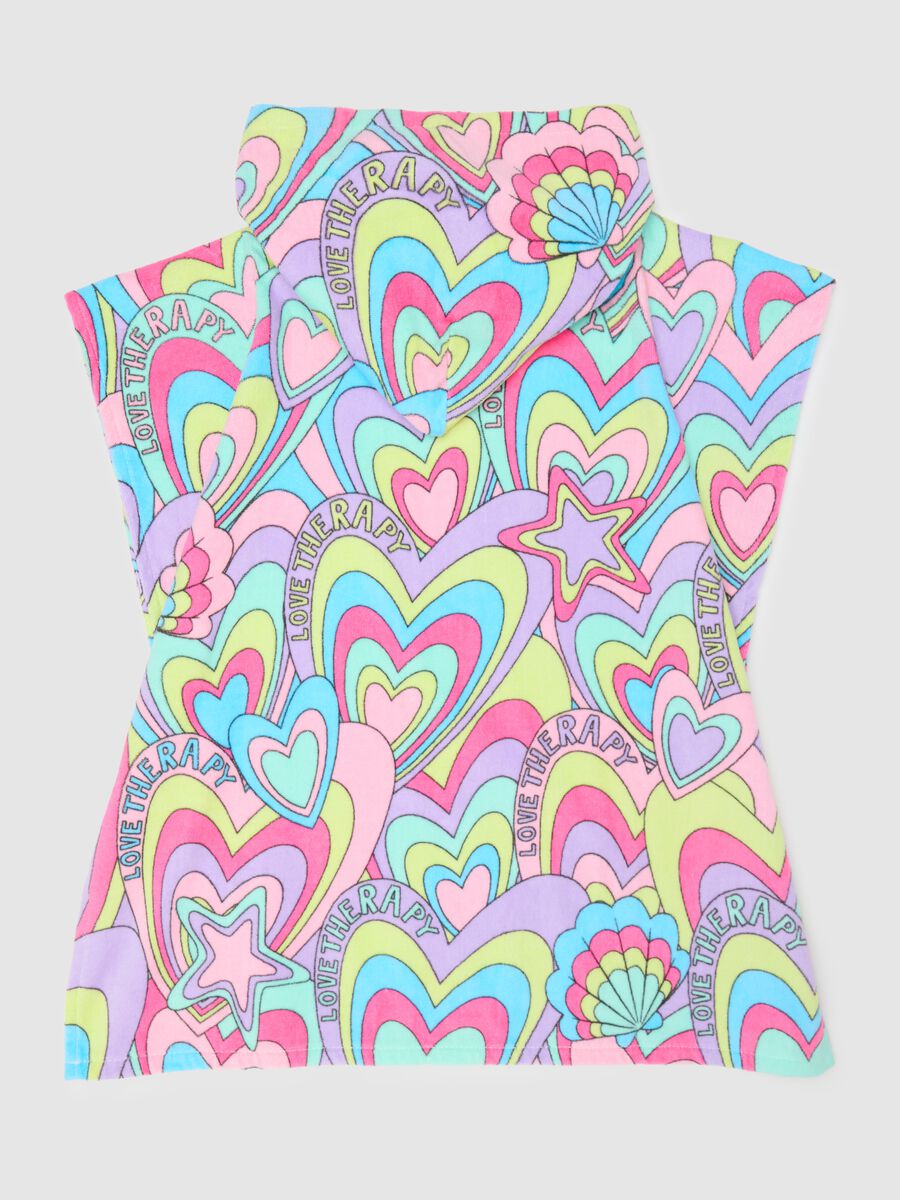 Multicolour cotton poncho with hearts_1