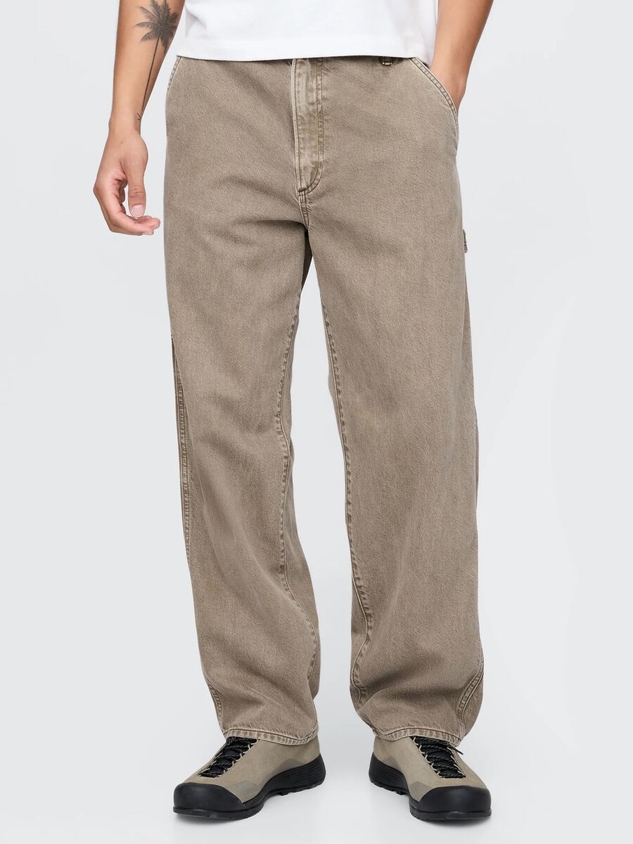Beige wide-leg workwear jeans_1