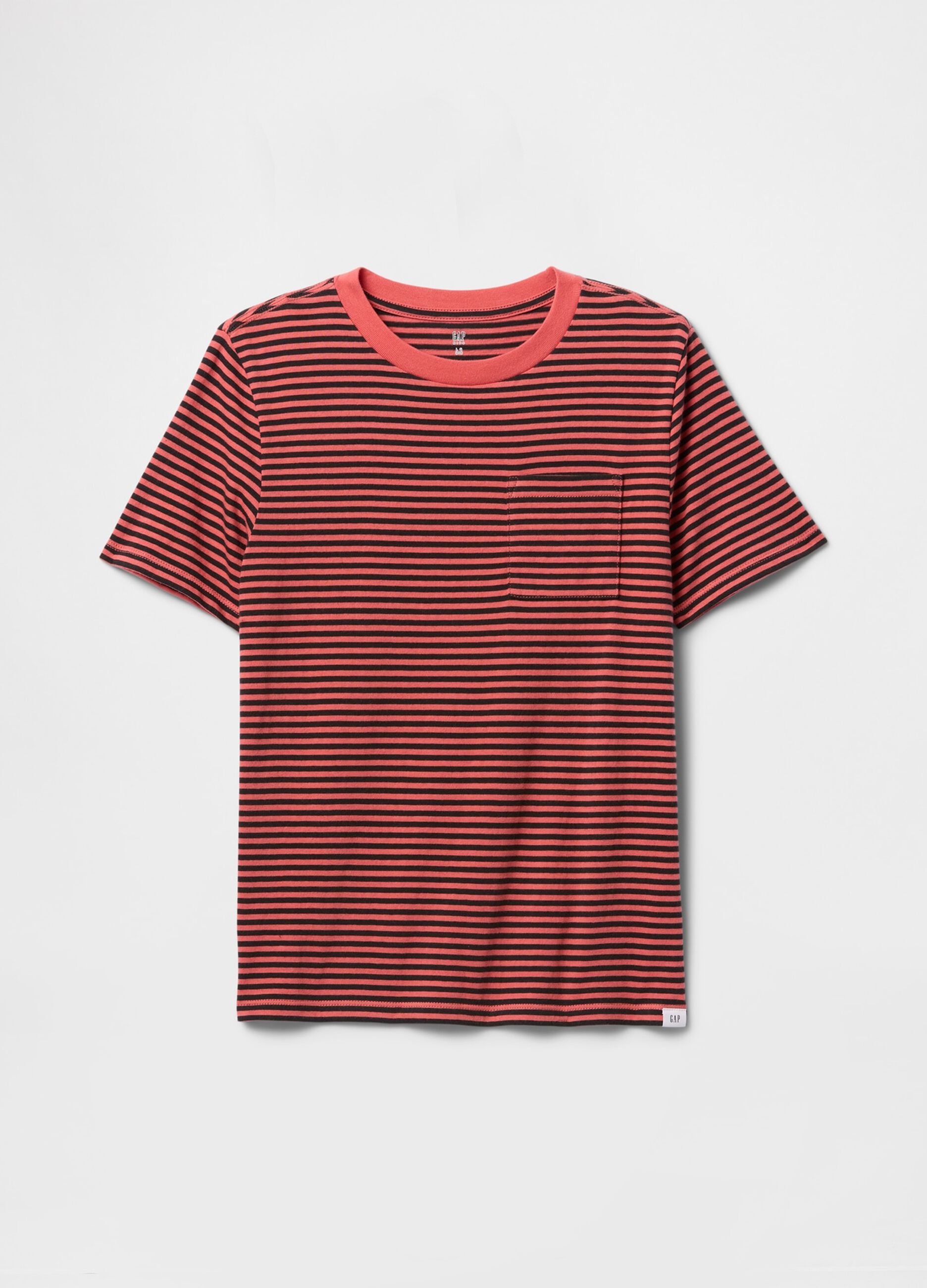 Red and black striped T-shirt with pocket