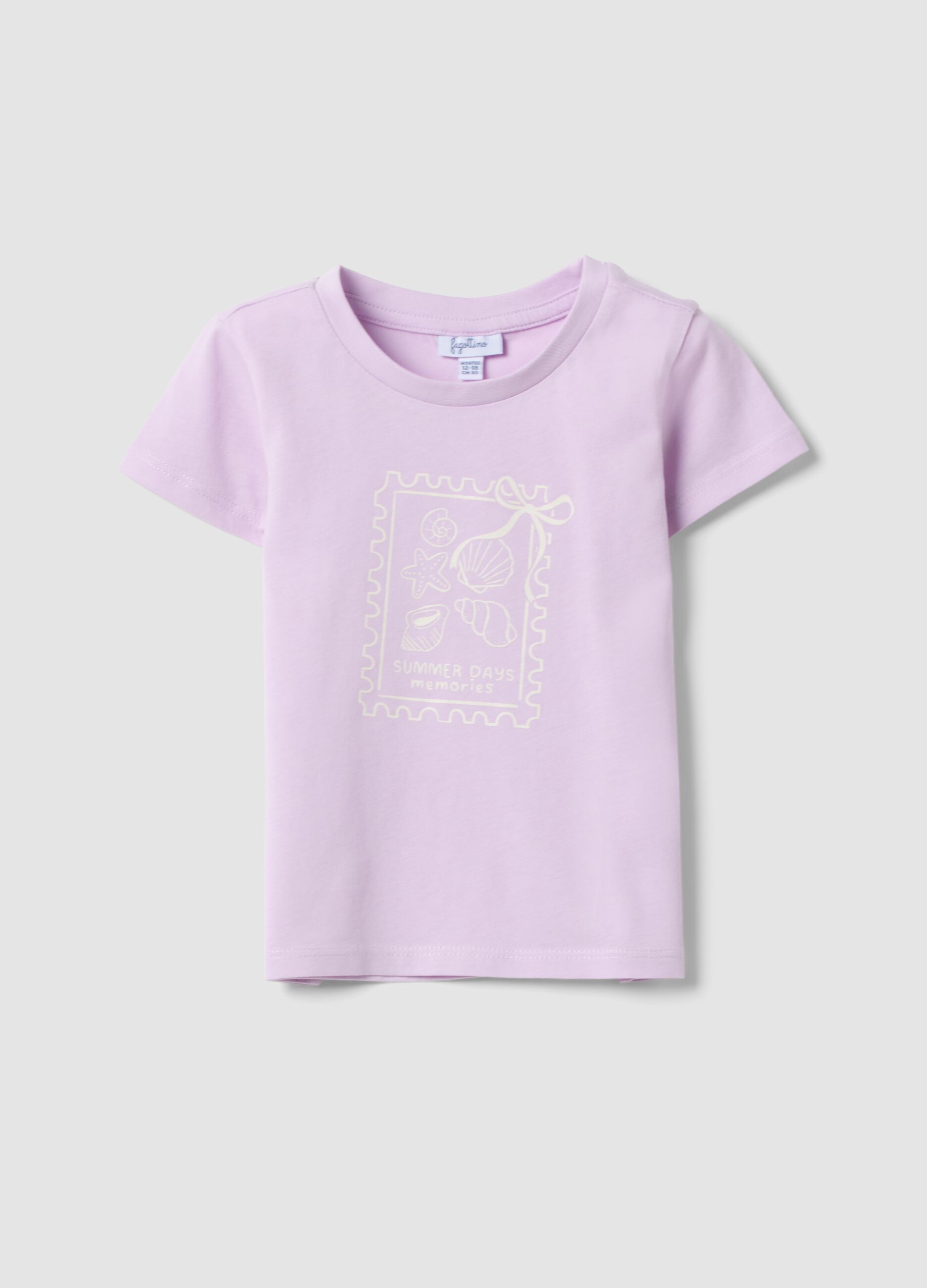 T-shirt viola in puro cotone organico da bimba con stampa marina