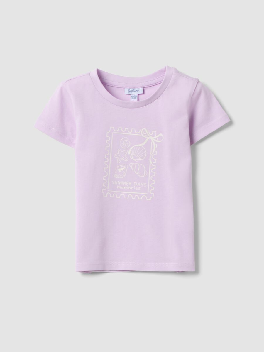 Purple organic cotton girls&rsquo; T-shirt with seaside print_0