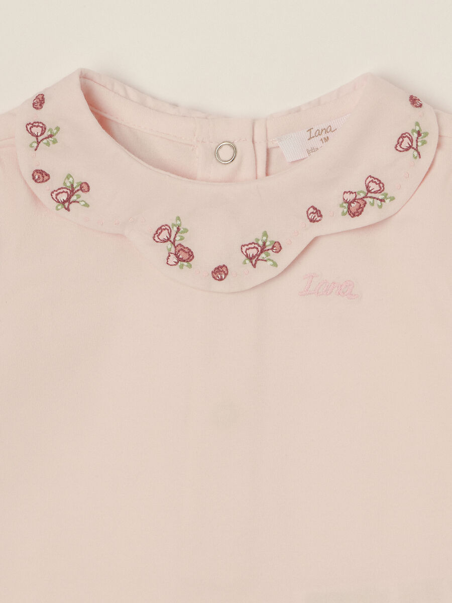 Pink stretch cotton bodysuit with embroidery_2