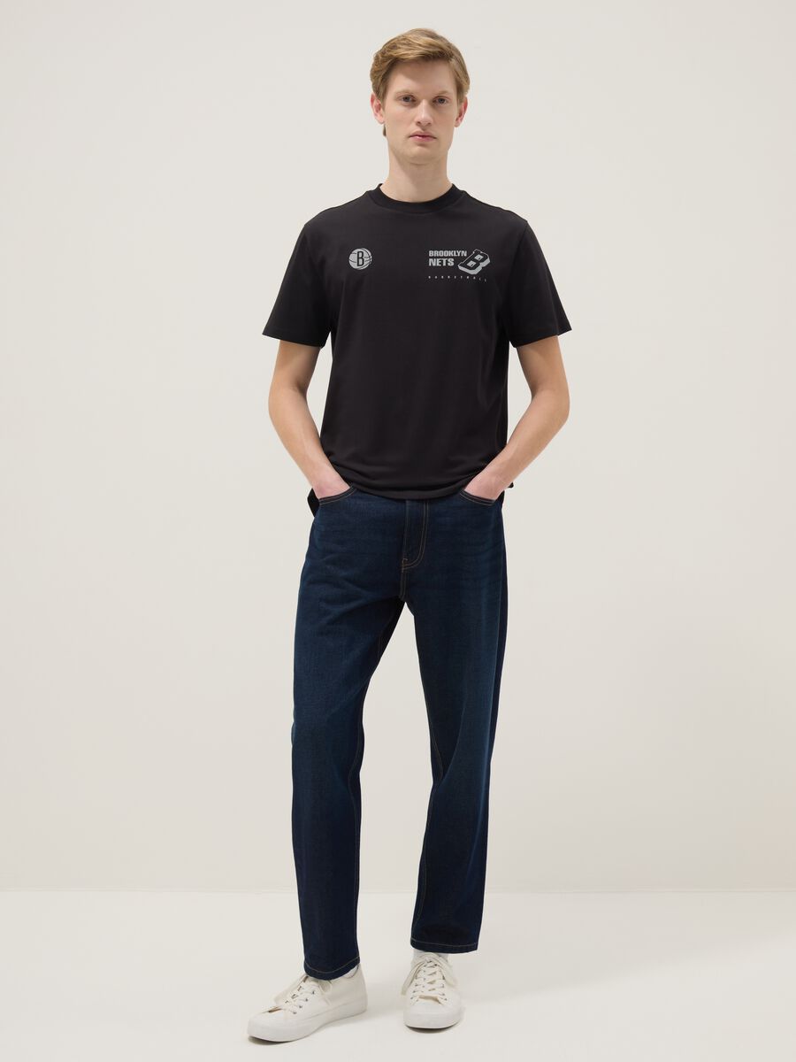 Black pure cotton regular fit T-shirt with Brooklyn Nets print_1