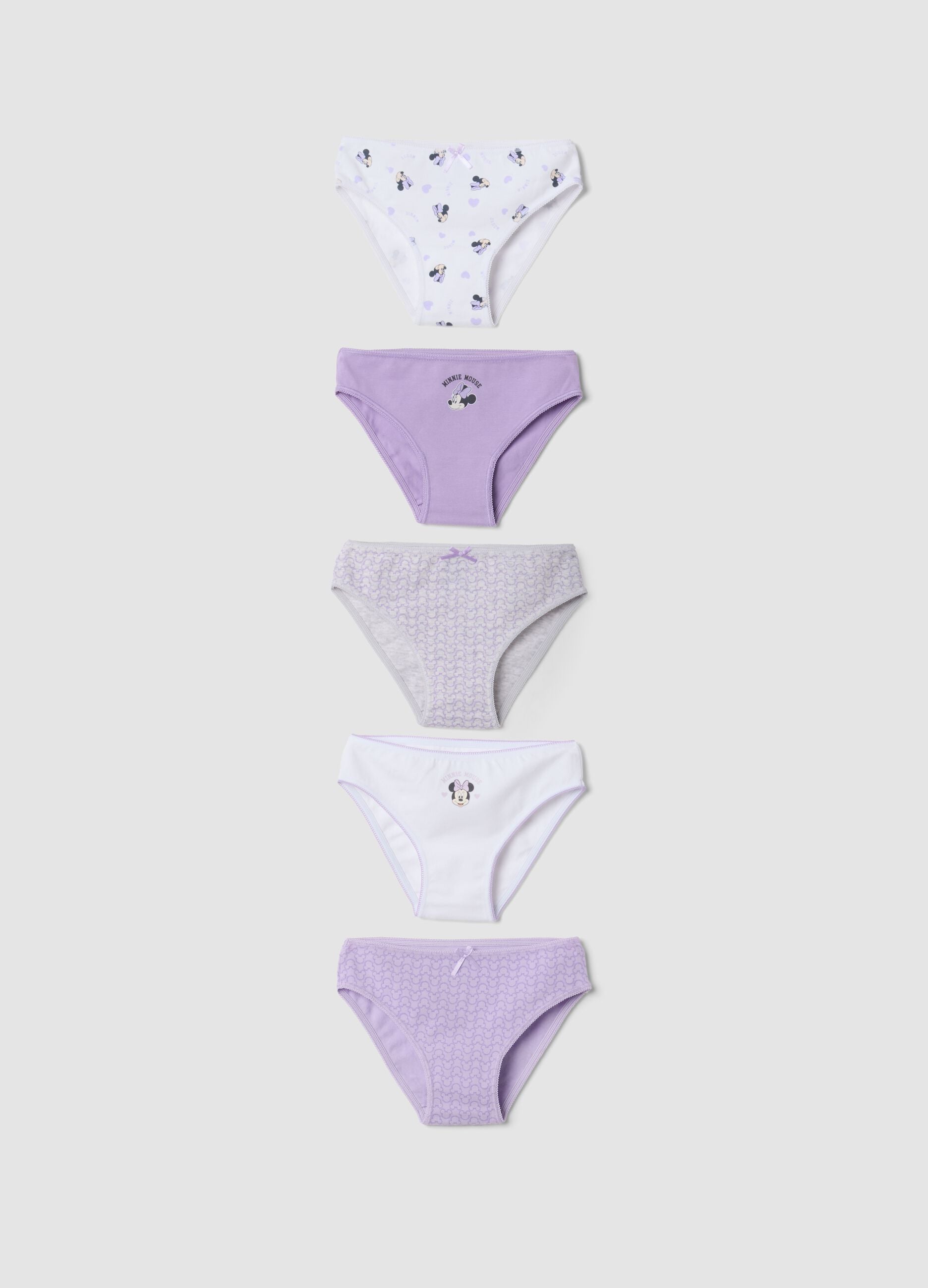 Multipack di cinque slip viola lilla e bianchi in cotone organico elasticizzato