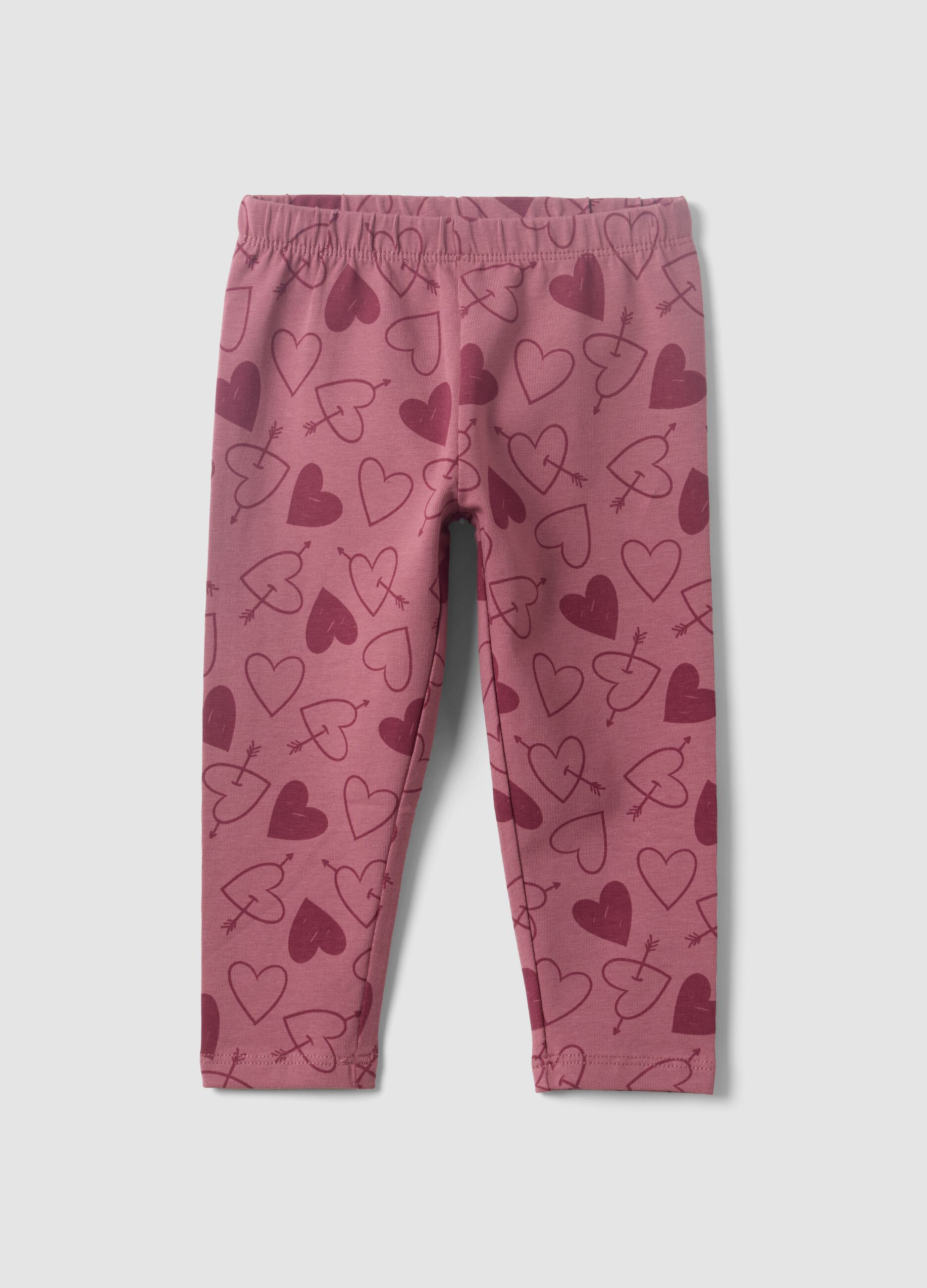 Leggings viola in misto cotone organico con fantasia animalier per bimba