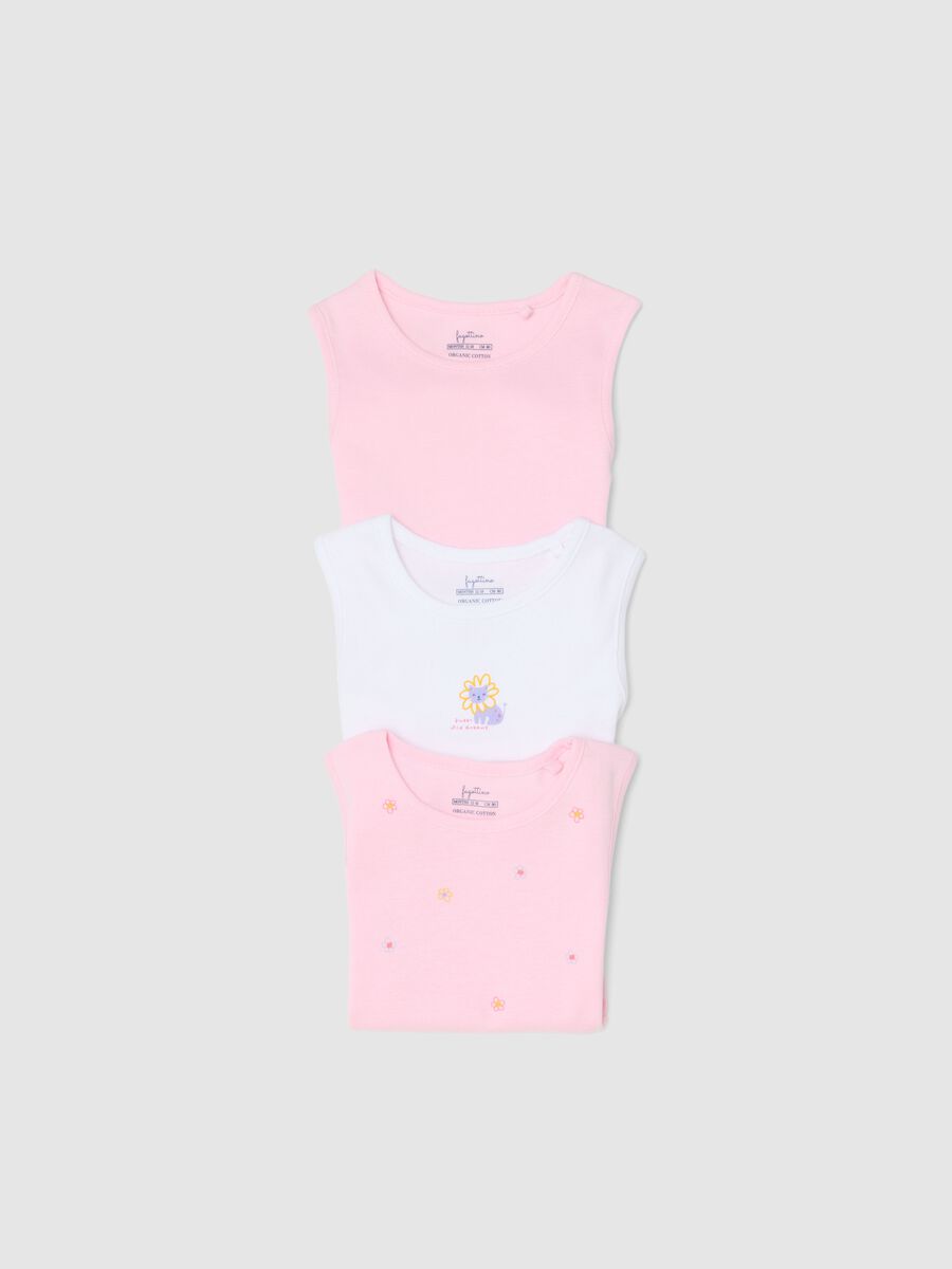 Tripack body senza maniche in puro cotone multicolor da neonata_3
