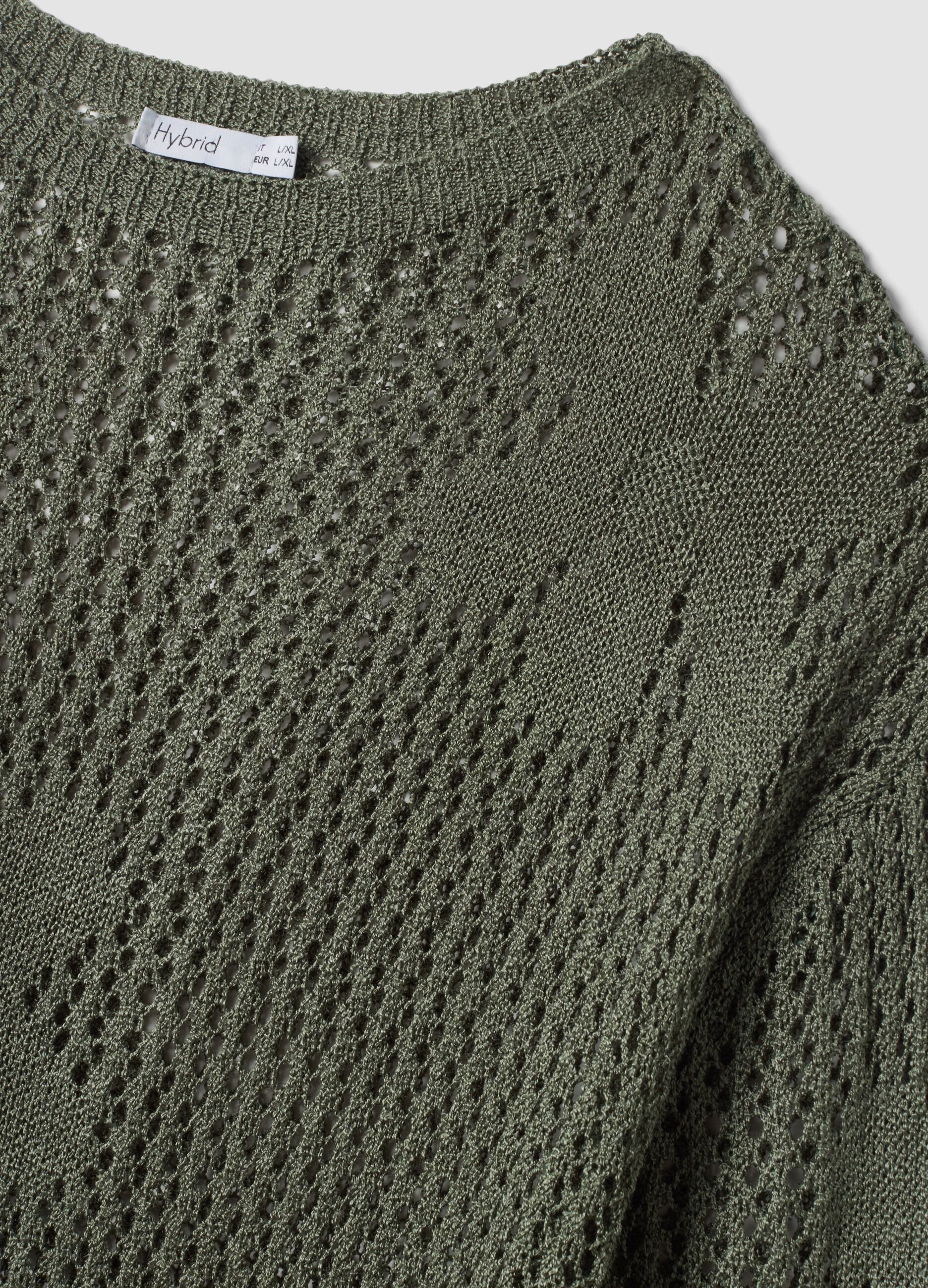 Green open-knit floral regular-fit top