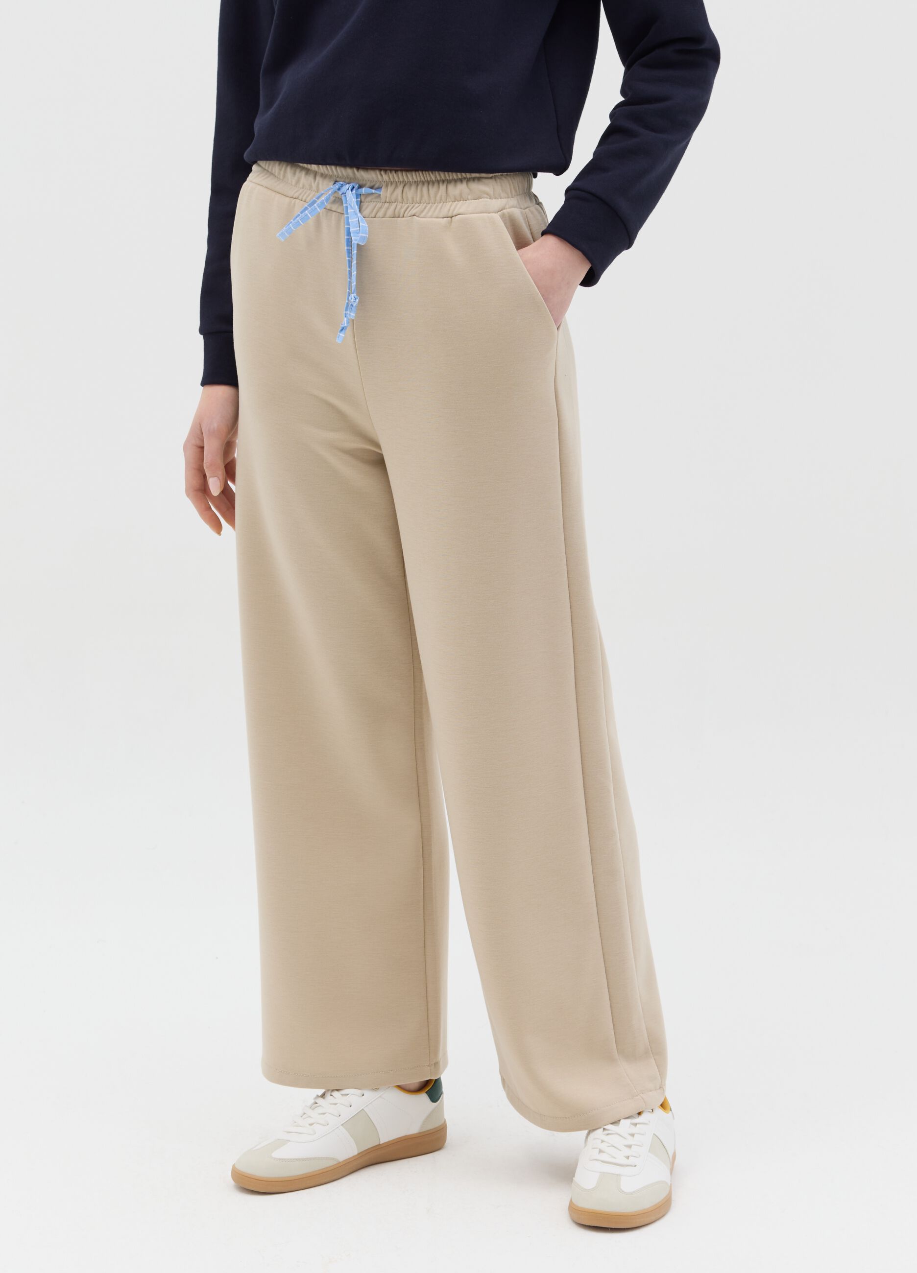 Beige palazzo trousers with drawstring