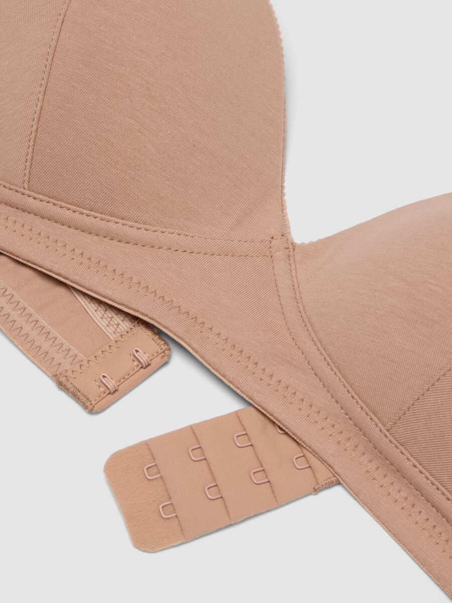 Reggiseno in cotone elasticizzato beige con imbottitura leggera_5