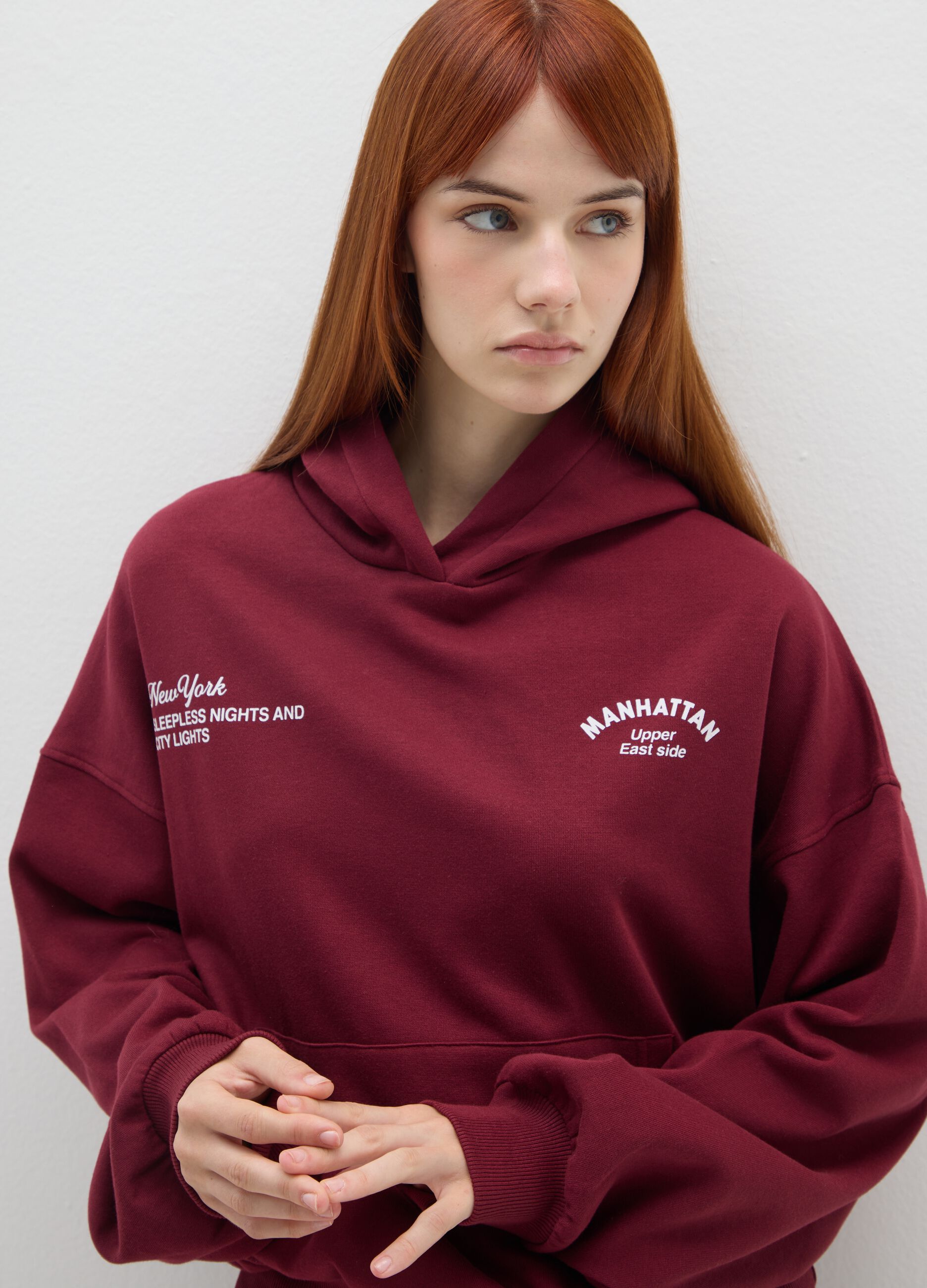 Red cotton blend oversized hoodie