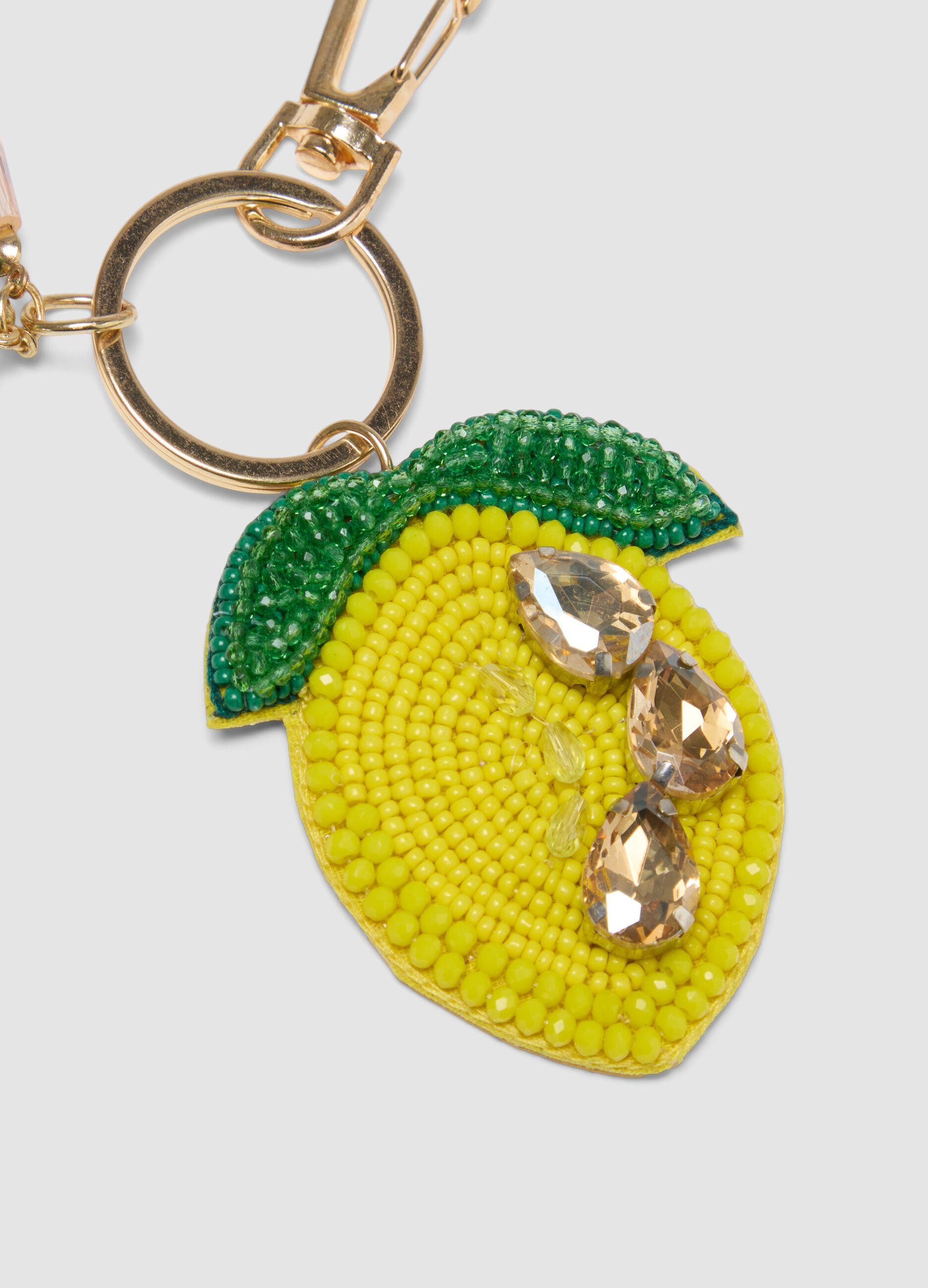 Yellow lemon-shaped beaded keyring