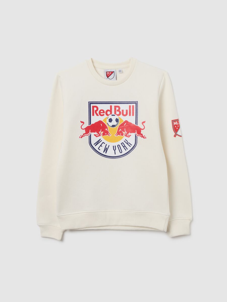 Children's beige cotton blend sweatshirt with regular fit and round neckline_0