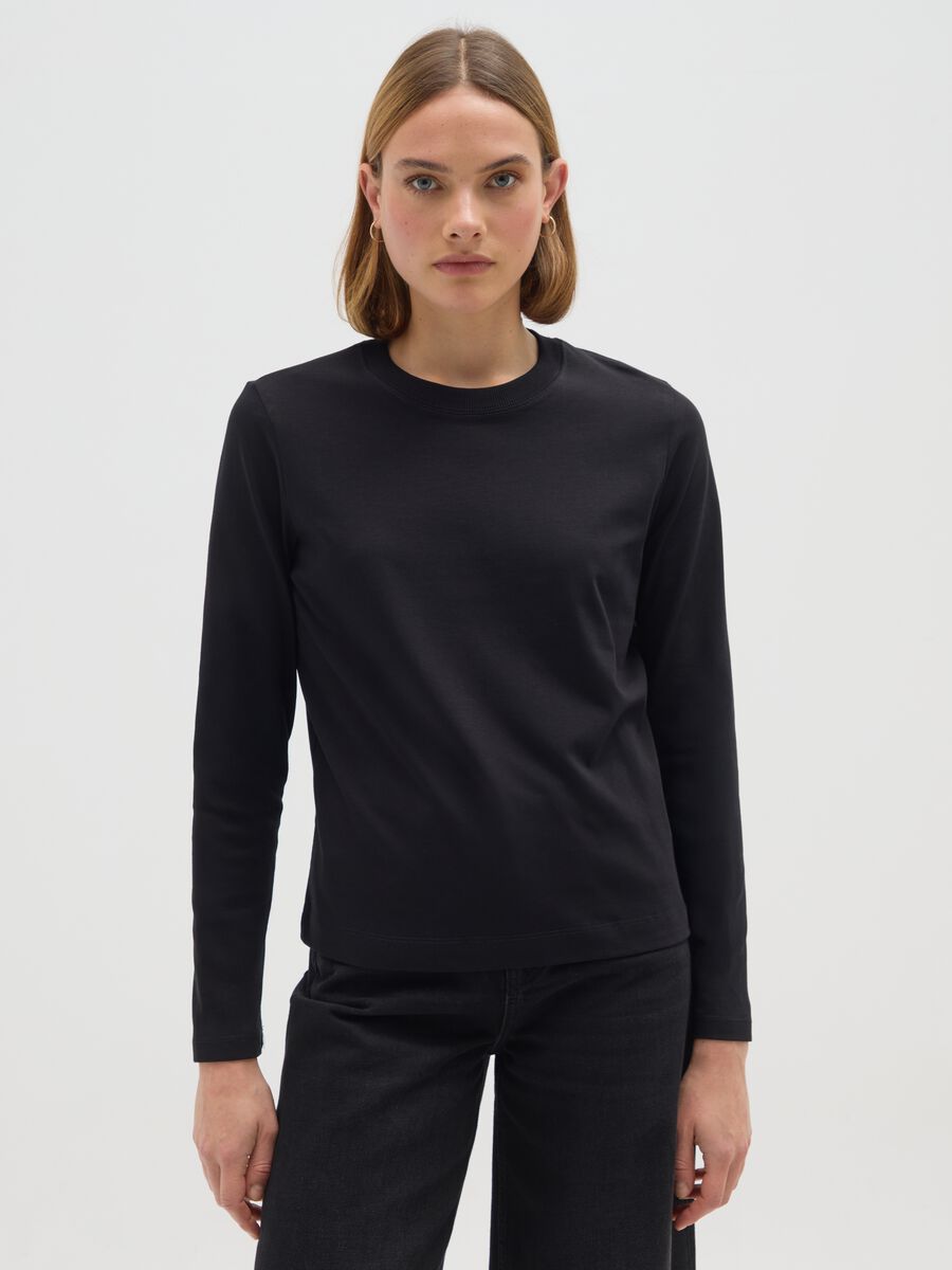 T-shirt nera in puro cotone italiano regular fit_0