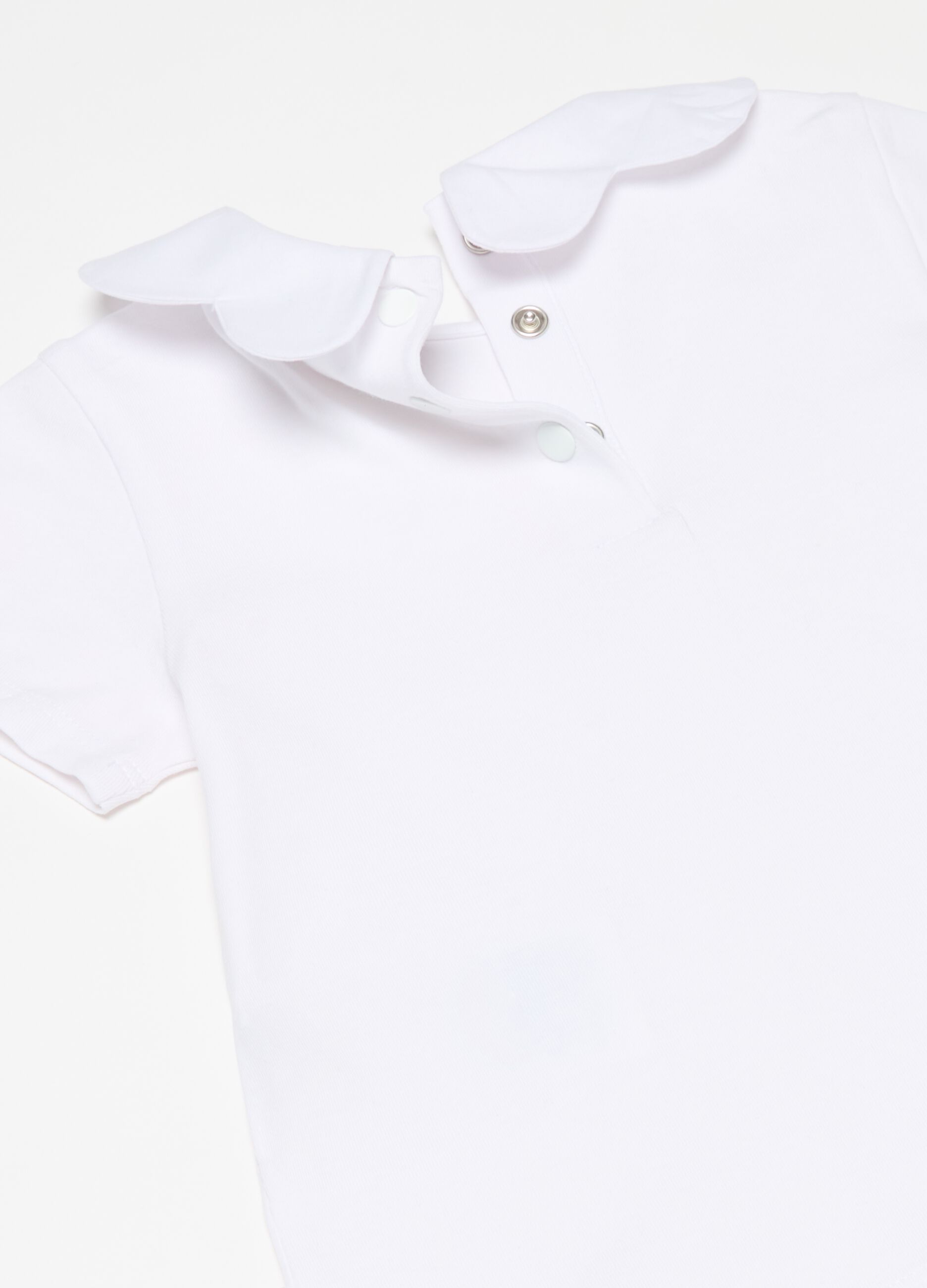 Stretch cotton T-shirt with flower collar
